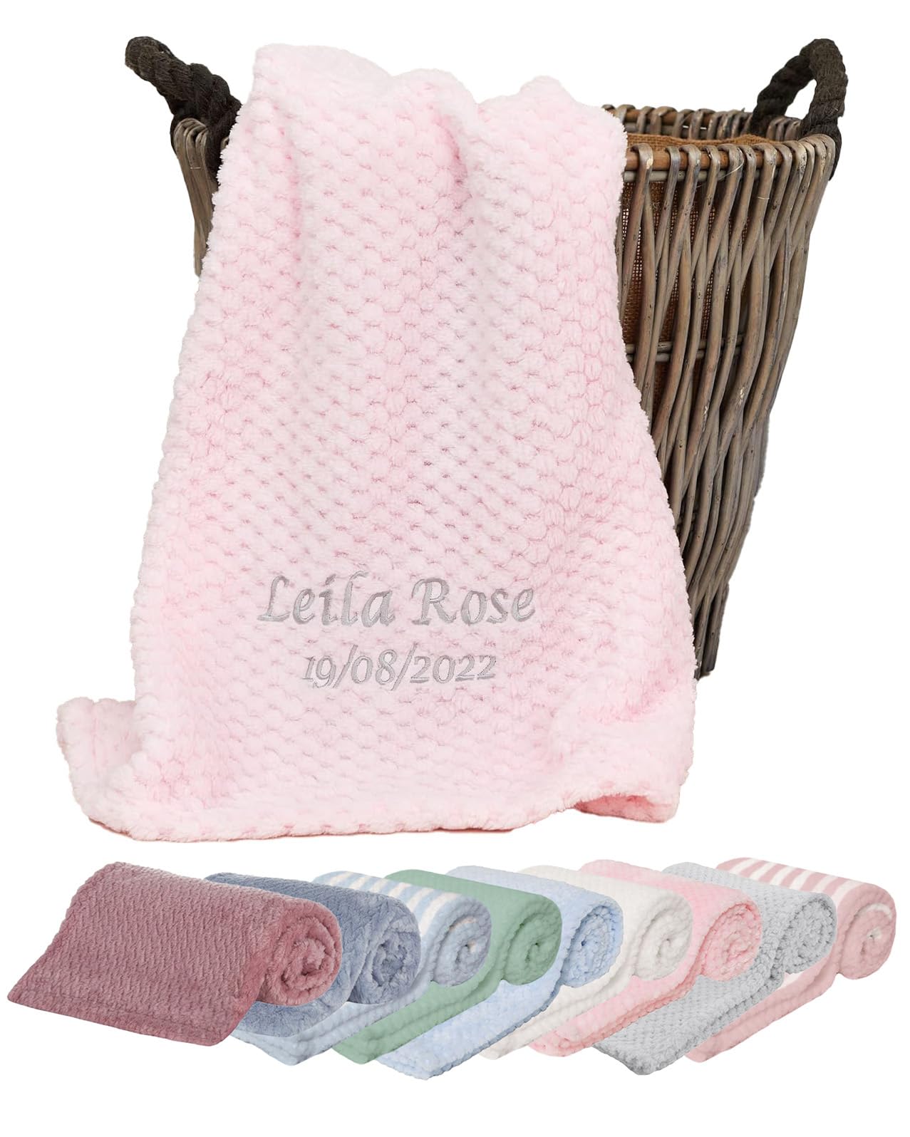 Personalised Embroidered Super Soft Baby Breathable Blanket Newborn Gift Pink