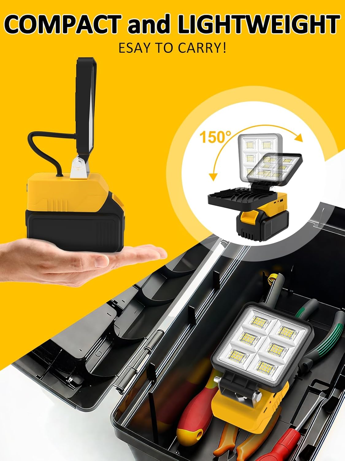 2 PCS LED Work Light Compatible with Dewalt 20V Max Battery T-SUNiceM 5200LM Flashlight 20V Battery Cordless Work Light 140°Adjust with Low Voltage Protection for Outdoors and Job Site Lighting