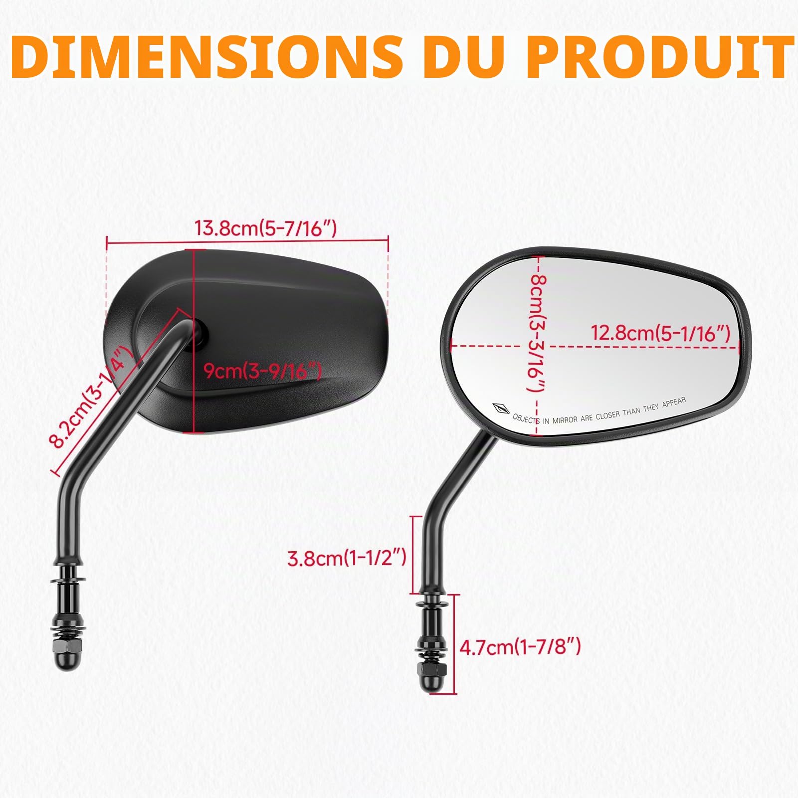 DREAMIZER 8mm noir Rétroviseurs Moto de Guidon aile pour Dyna Super Glide Street Glide Road Glide Softail