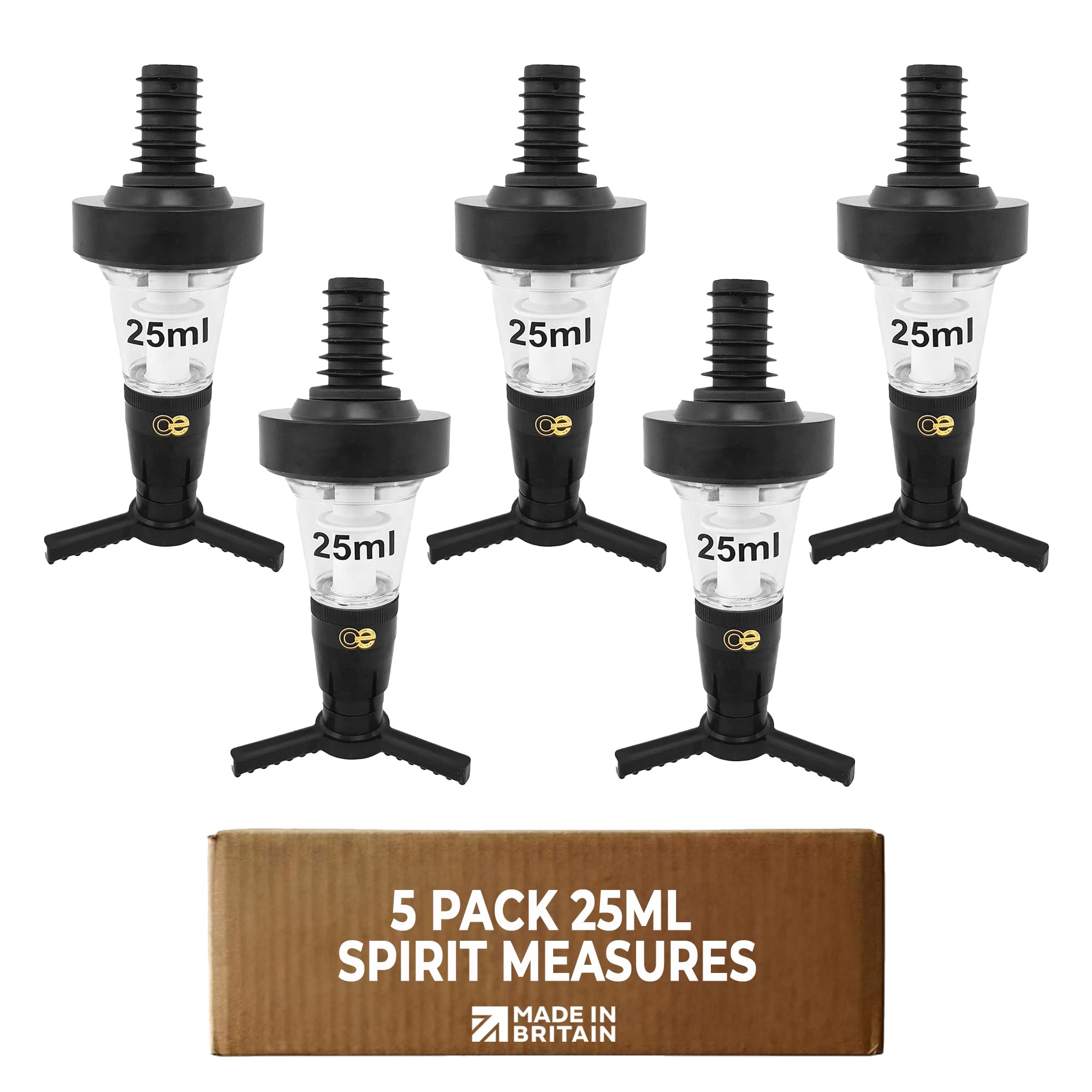 Chabrias Ltd Black 5 Pack 25Ml Spirit Optic Measures, Ce Government Stamped Uk Made, Professional Wall Mounted Drinks Dispenser For Pubs, Bars, Licensed & Hospitality Use, Wall Bracket Not Included