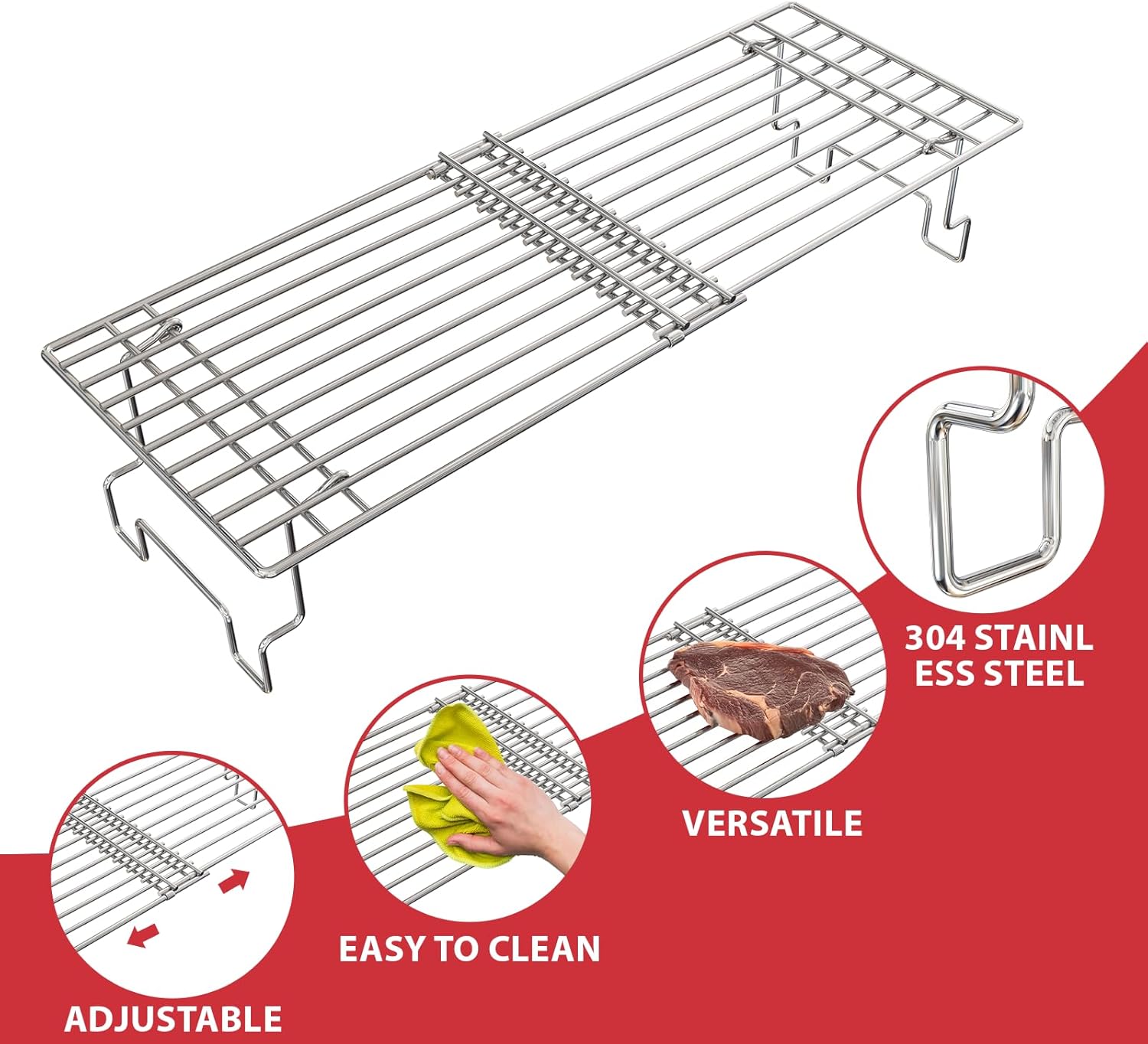 Universal Griddle Warming Rack for Pit Boss Traeger Wood Pellet Smoker Grill, Adjustable Warming Rack for Weber Blackstone and More Tabletop Flat Rack