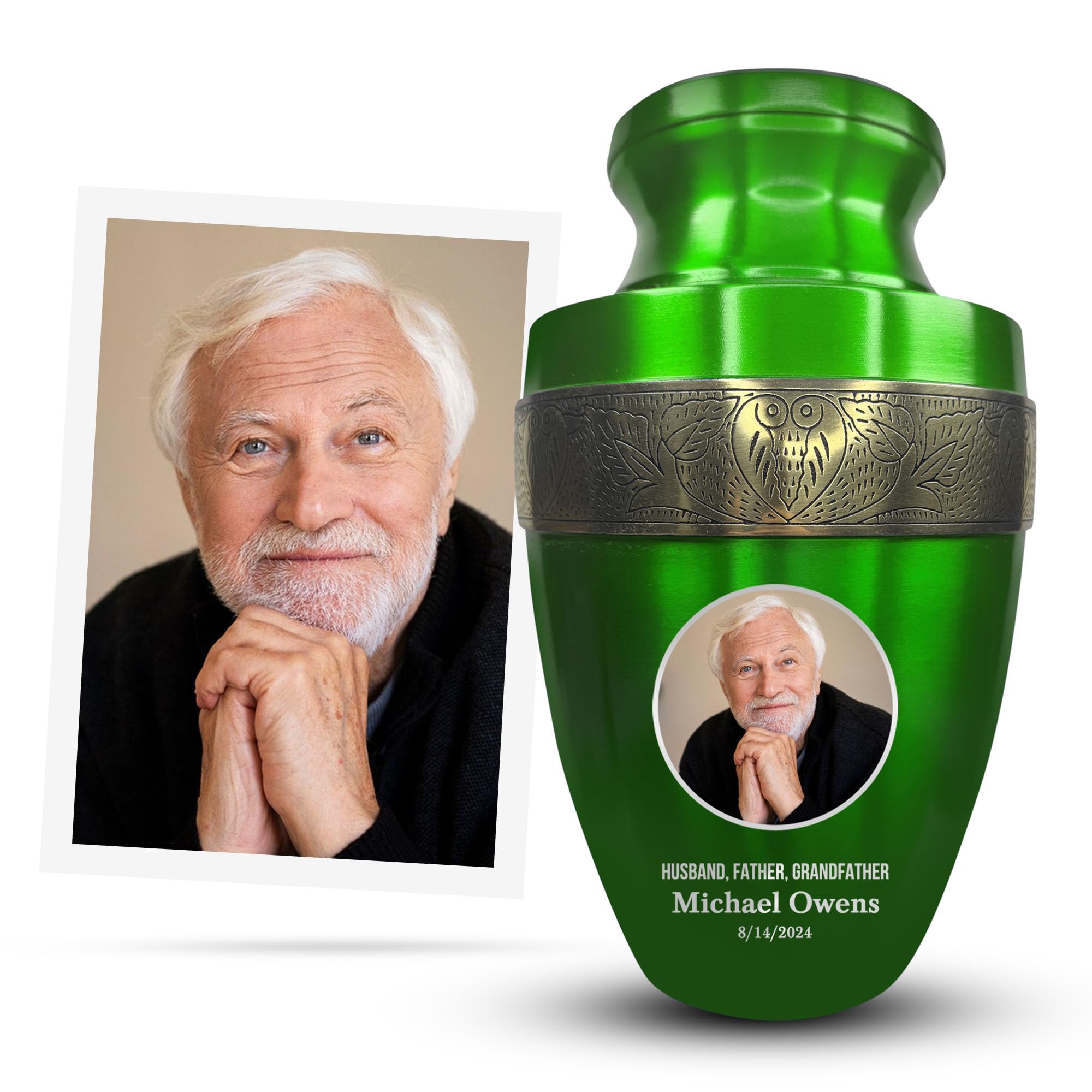 Personalized Custom Adult Human Cremation Urn with Photo & Engraved Name Date on Vessel for Ashes and Cremains of Men & Women | Elite Series Picture
