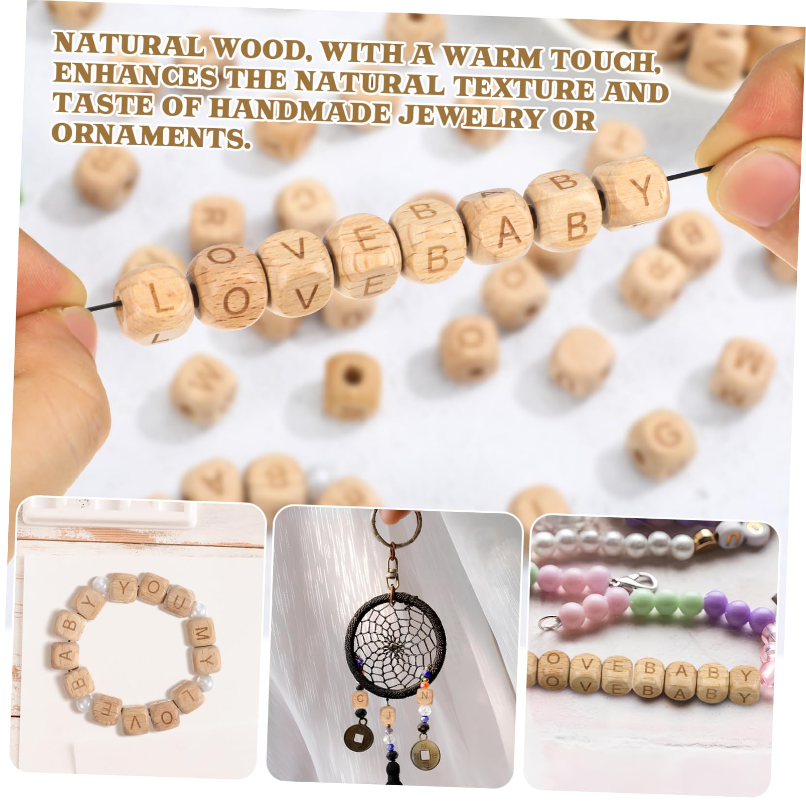 HOMSFOU 260stücke Holzbuchstabenperlen Quadratisch Kleine Lose Perlen für Schmuckherstellung Armbänder Alphabetperlen Textperlen Buchenholz