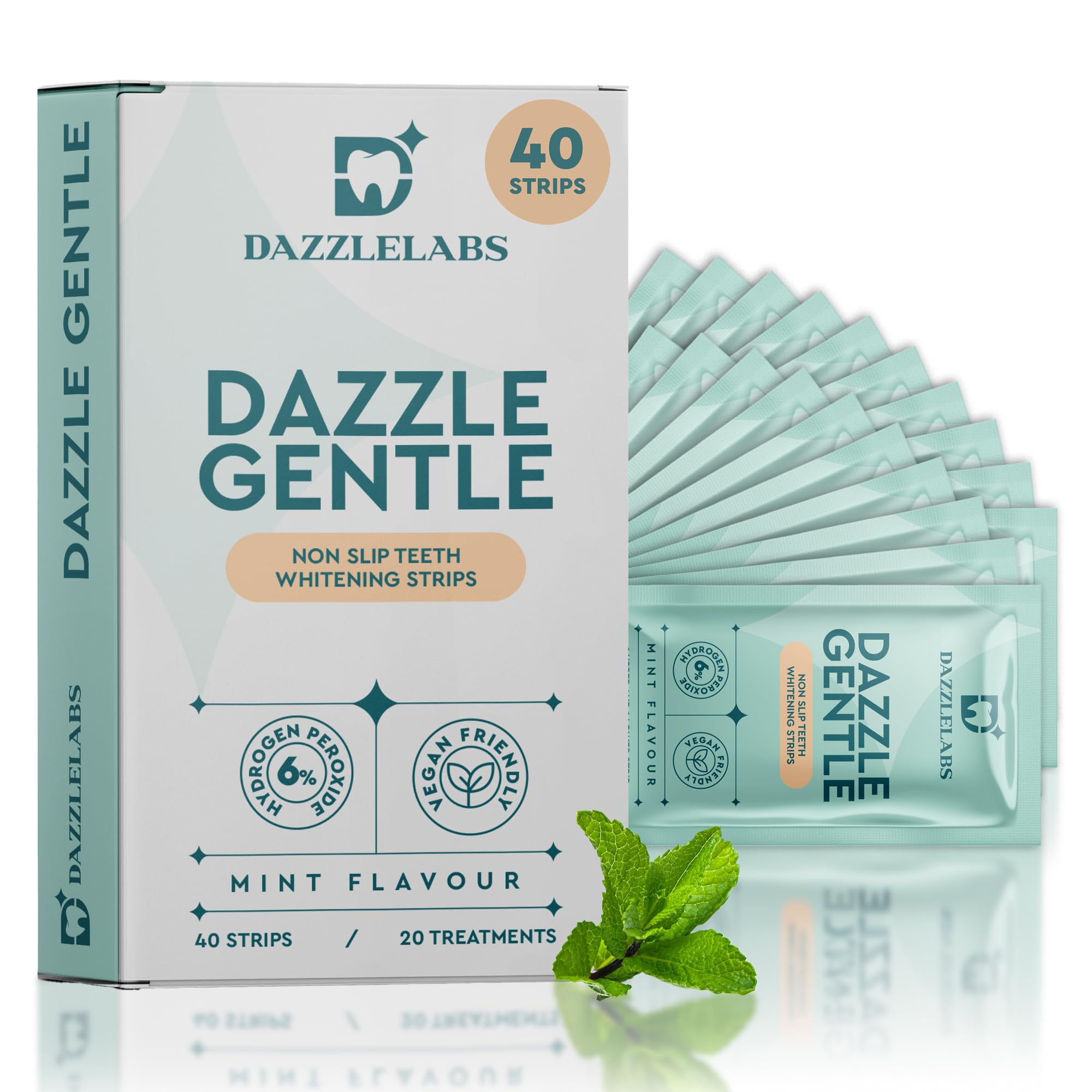 Gentle Teeth Whitening Strips - 20 Pack Mint Flavor 6 Hydrogen Peroxide Sensitive Tooth Stain Remover Whitener Treatment