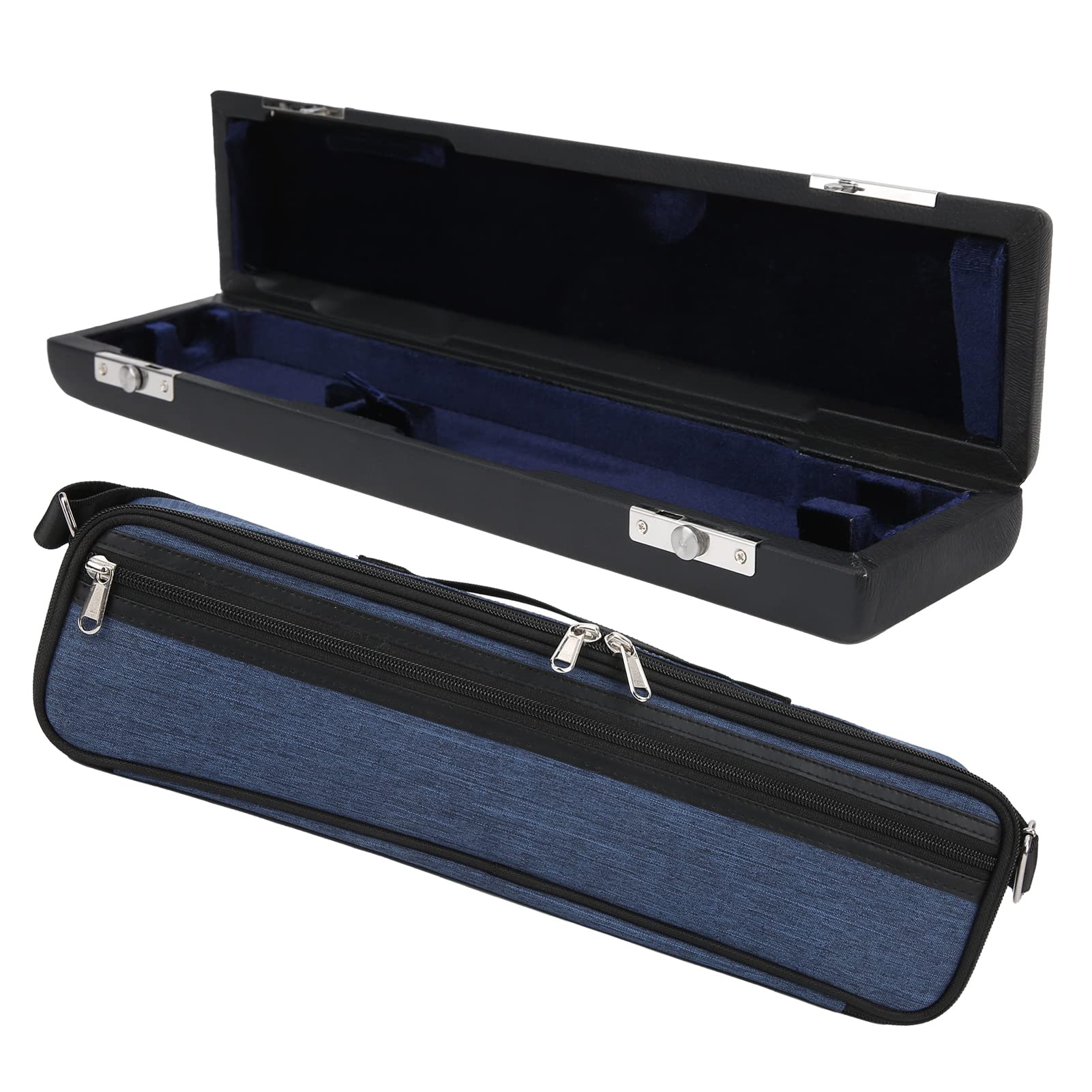 Estuche para Flauta de Alto Brillo con Interior Azul Real para Flauta de 16 Orificios, Diapositiva de Hardware Duradera
