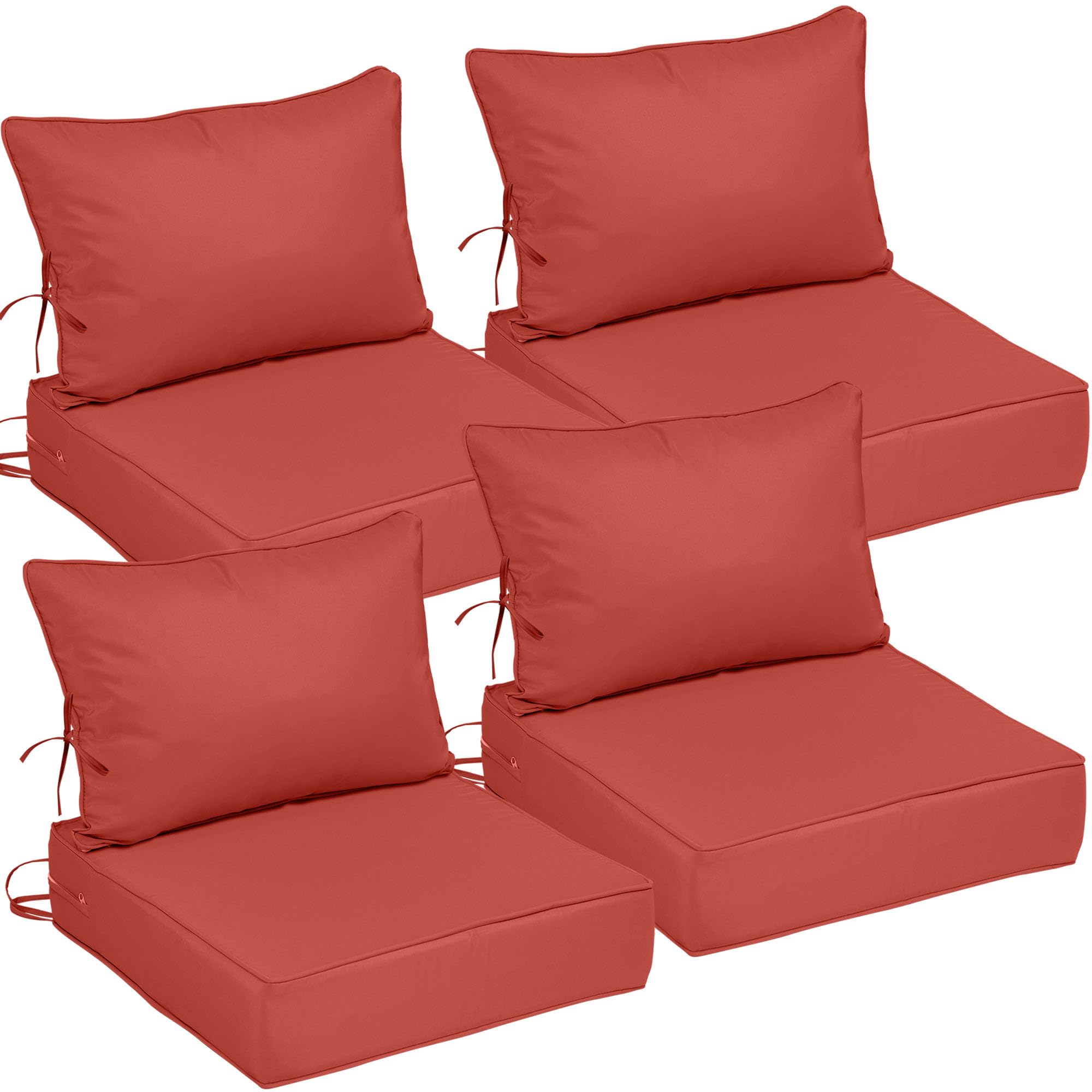 25.6x25.6 Outdoor Chair Cushions 4 Set, Waterproof Deep Seat Cushions for Patio Furniture with Removable Cover, Fade Resistant 4'' Outdoor Seat Cushion w/ Ties&amp;Handle for Sofa Loveseat,Brick Red