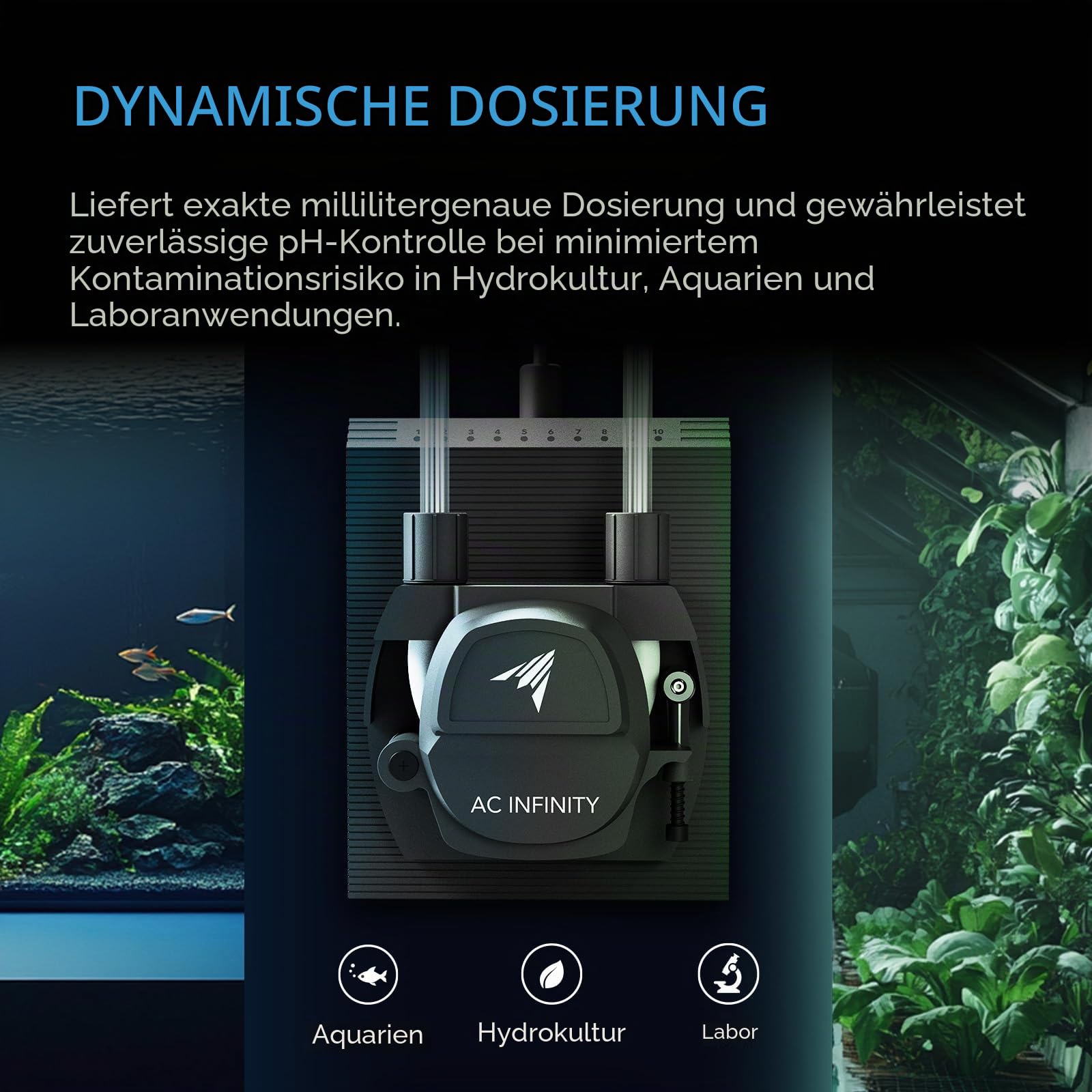 AC Infinity Peristaltische Dosierpumpe, 10-stufige Steuerung mit einstellbarer Durchflussrate von 21–210 ml/min, Rollerpumpe für Hydroponik, Aquarien, wissenschaftliche Labore