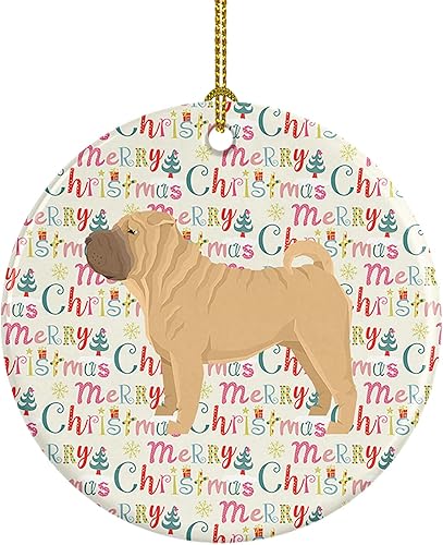 Caroline's Treasures Shar Pei - Adorno de cerámica con texto en inglés Merry Christmas, multicolor para colgar en el árbol de Navidad, fiestas,