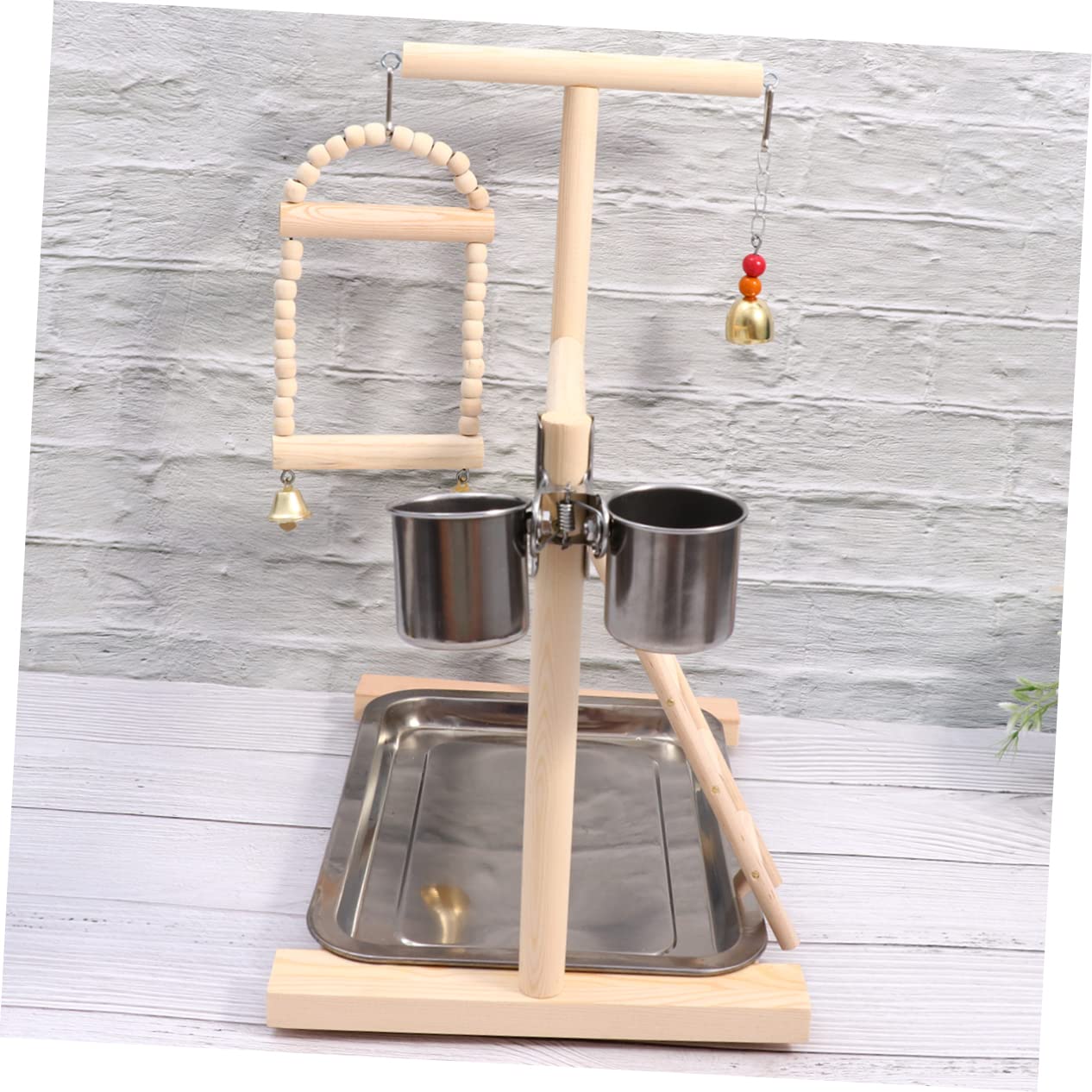 Percha para Pájaros de Madera y Acero Inoxidable Parque Columpio Escalera y Campana Juguete Colgante para Jaulas de Periquitos y Pequeños Color Aleatorio Color Aleatorio