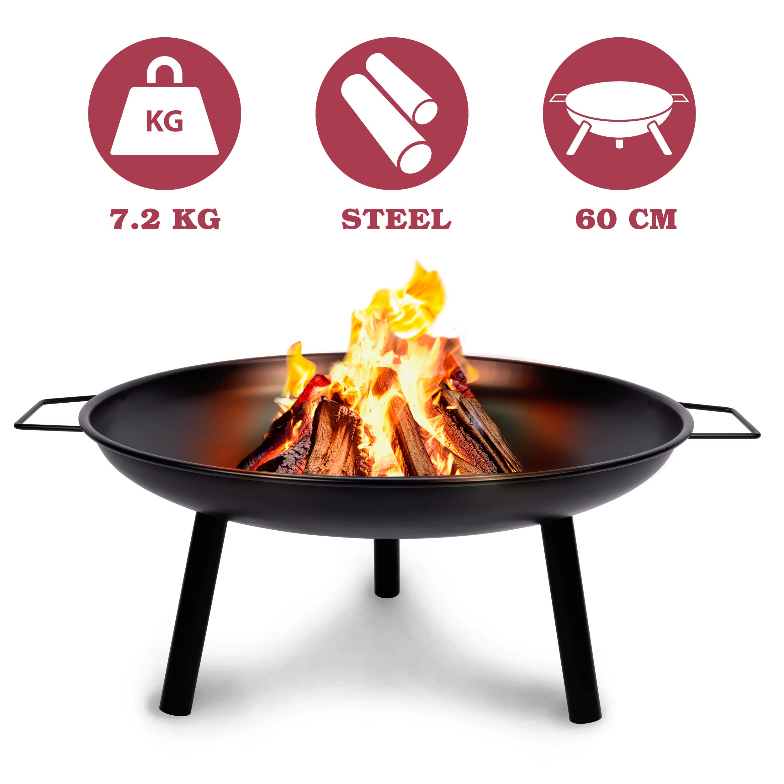 Lone Star Brasero Exterieur Ø60 cm - Incinerateur de Jardin sur Pieds - Facil a Transporter avec Poignées - Decoration Jardin et Terrasse Exterieur - Acier au Carbone