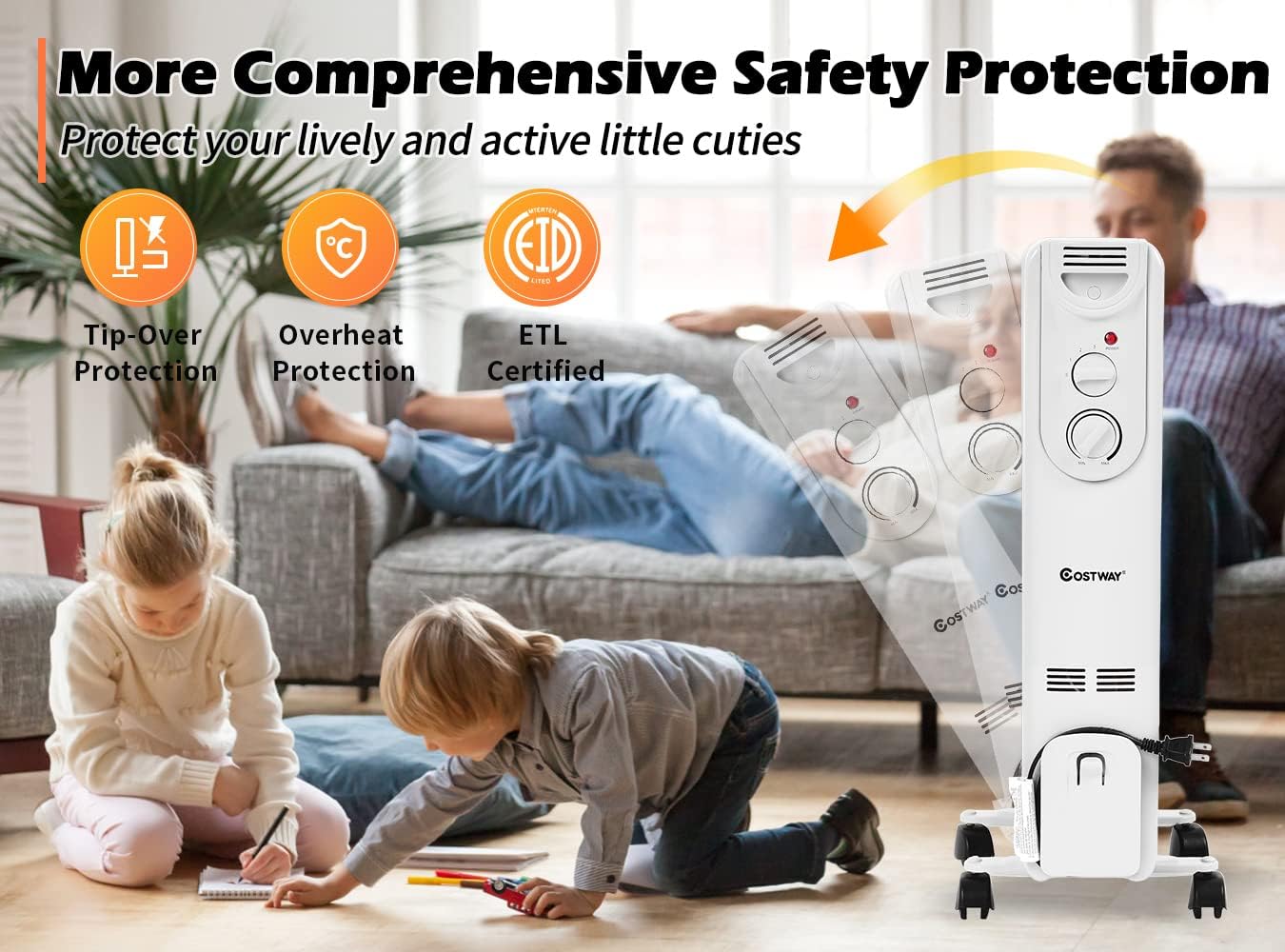 Crazy Deals ARLIME Electric 1500W Oil Filled Radiator Heater, Portable Radiant Space Heater, Quiet Oil Filled Electric Heaters with Adjustable Thermostat, 3 Heat Settings, Overheat & Tip-Over Protection, Electric Space Heaters for Room Indoor Office Home