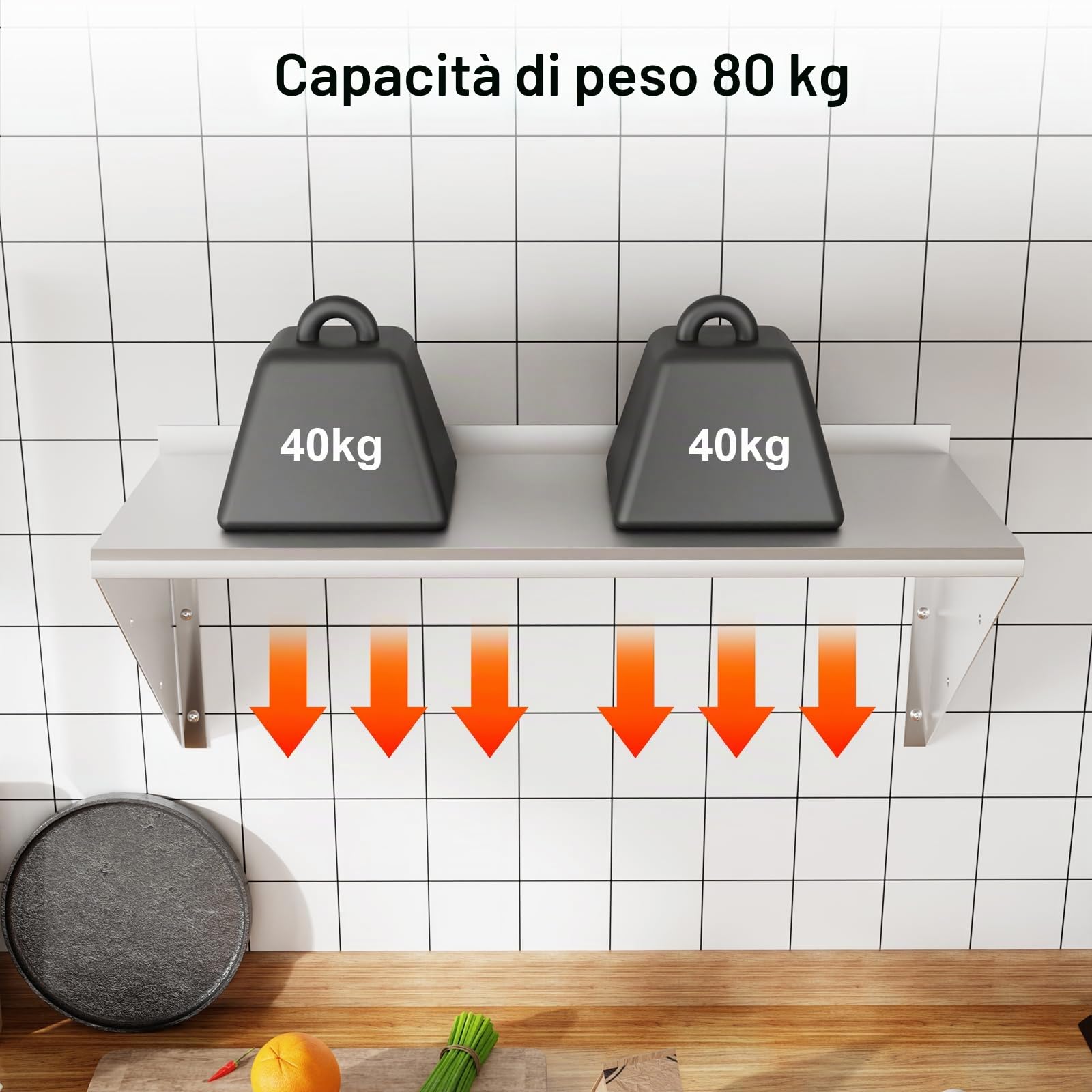 Mensole da Muro in Acciaio Inox per Sistemare Montaggio a Parete Design ad arco, capacità di carico fino a 80 kg per, Cucina, Garage Officina,ecc(80 * 30cm)