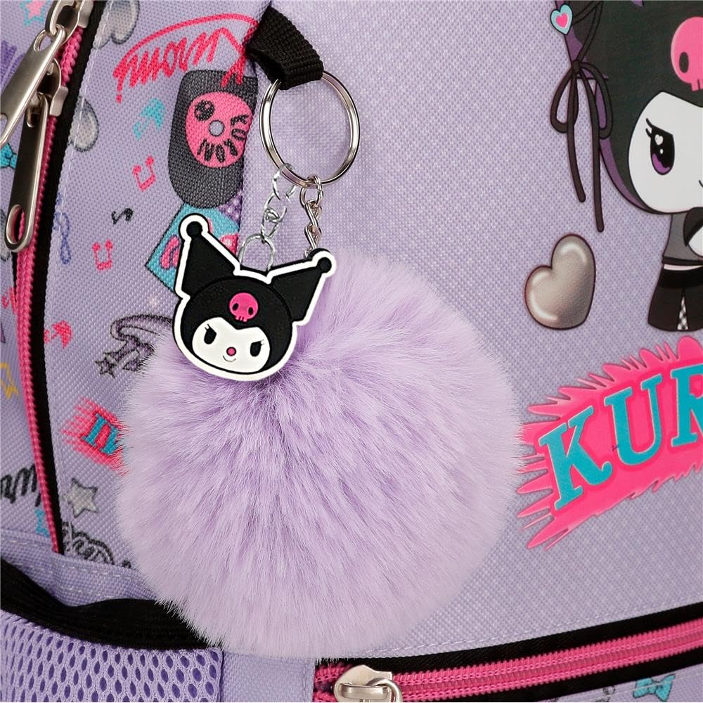 Sanrio Kuromi Retropop Mochila infantil, mochila escolar, fabricada en Poliéster, bolsillos laterales, tirantes anchos ajustables de Joumma Bags