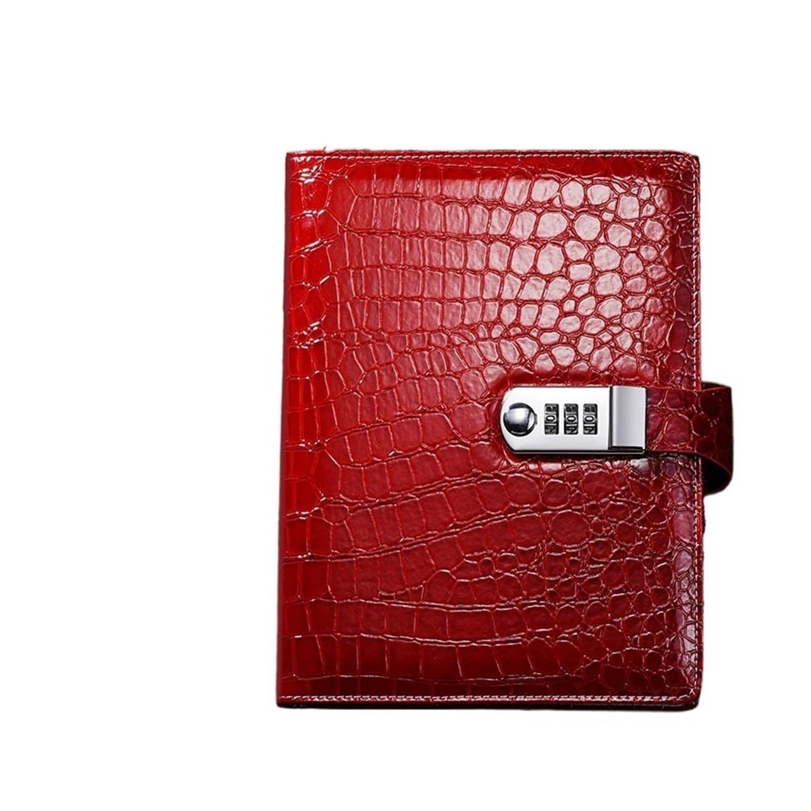 LYHYDMA Notebook A6 A5 Binder Notebook Vintage Luxury Crocodile Textured Leather Diary Password Notes Book with Lock Office Agenda Man Gift For study, work(A5 Red)