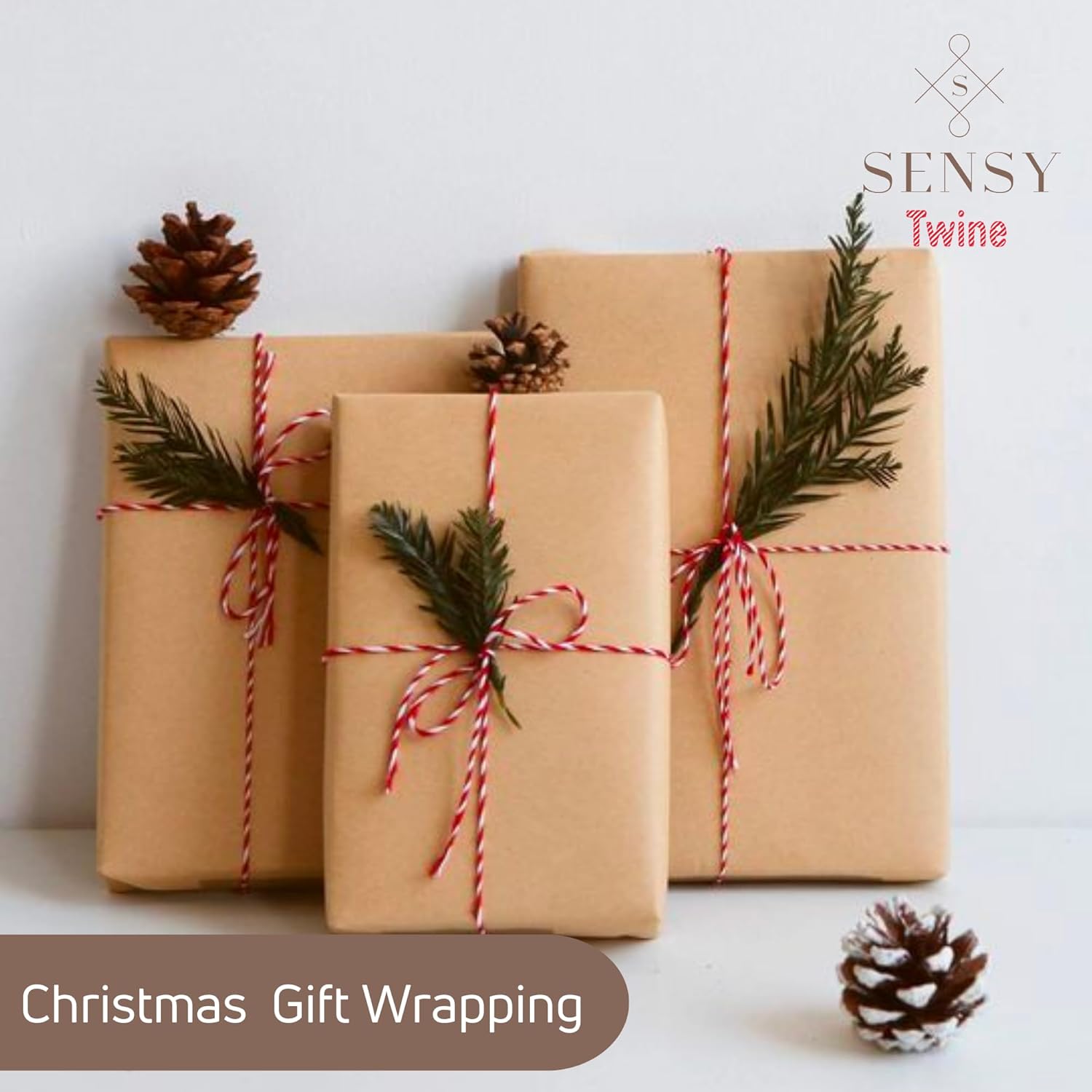5 Skeins of Sensy Premium Cotton Striped Bakers Twine,%100 Recycled Cotton, 656 Feet, Packaging Cord for DIY Crafts and Gift Wrapping (Green and White)