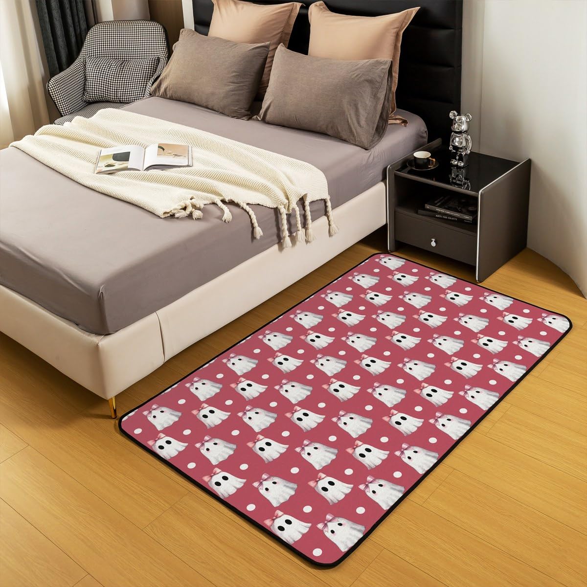 Homewish Różowy Halloween 100 x 150 cm dywanik uroczy duch dywany do salonu, gotycki Halloween dekoracyjny dywan kawaii kokarda dekoracja wewnętrzna mata podłogowa