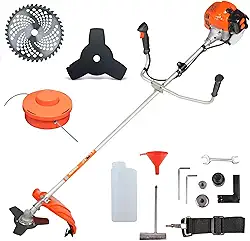 Roçadeira Profissional a Gasolina 2 Tempos 65CC 3HP com Lâmina de 3 e 40 Pontas e Carretel de Nylon, Kit de Reparo e Acessórios