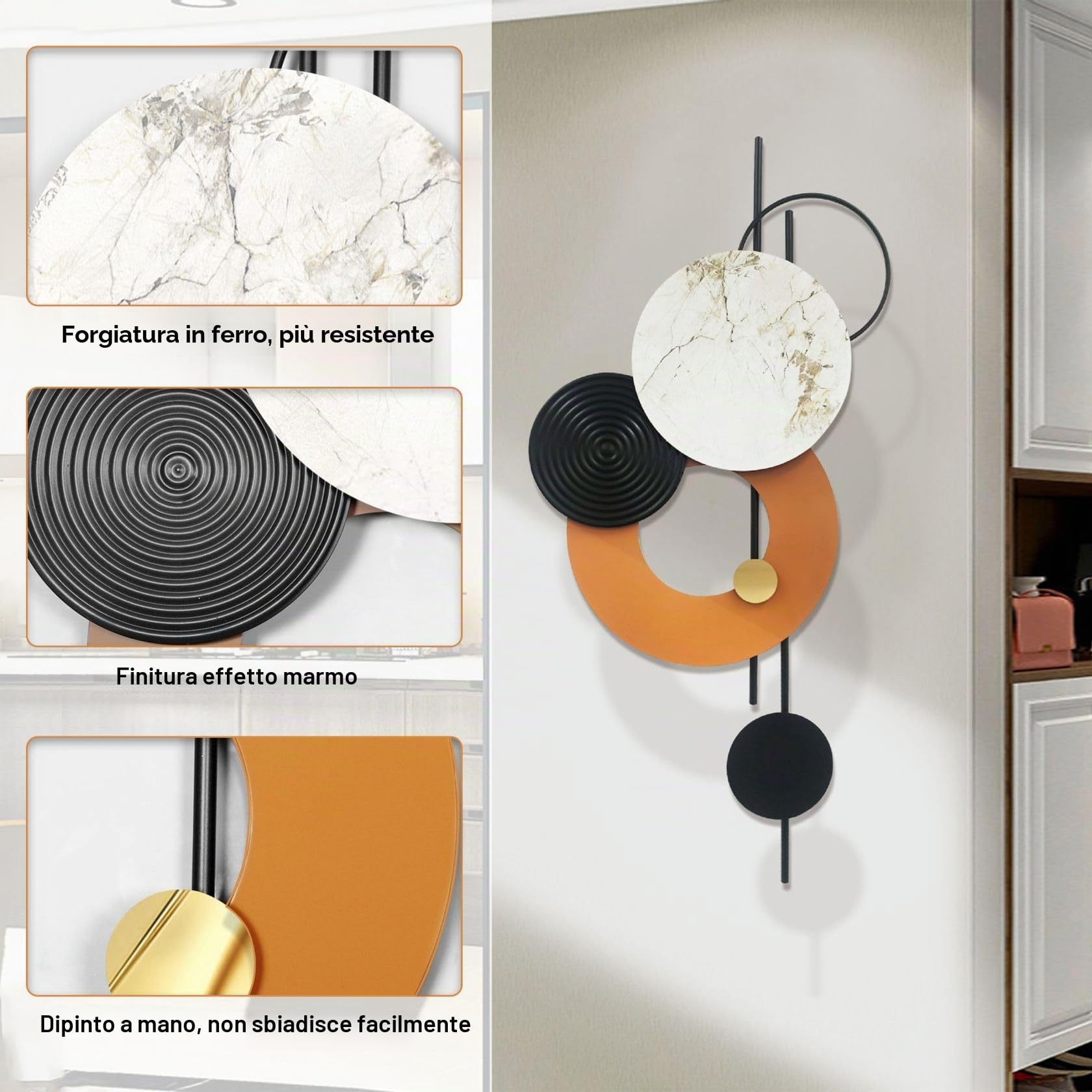 GERHWASH Decorazione da parete moderna per soggiorno, decorazione da parete in metallo 3D, grande decorazione da parete, sculture da parete rotonde Boho decorazione corridoio per ufficio a casa