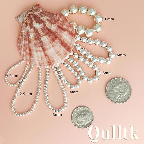 Miniatura 5 de Cuentas de plata de ley 925 para hacer joyas, 50 cuentas sueltas de plata S925, cuentas redondas lisas de plata para pulseras apilables, joyería y