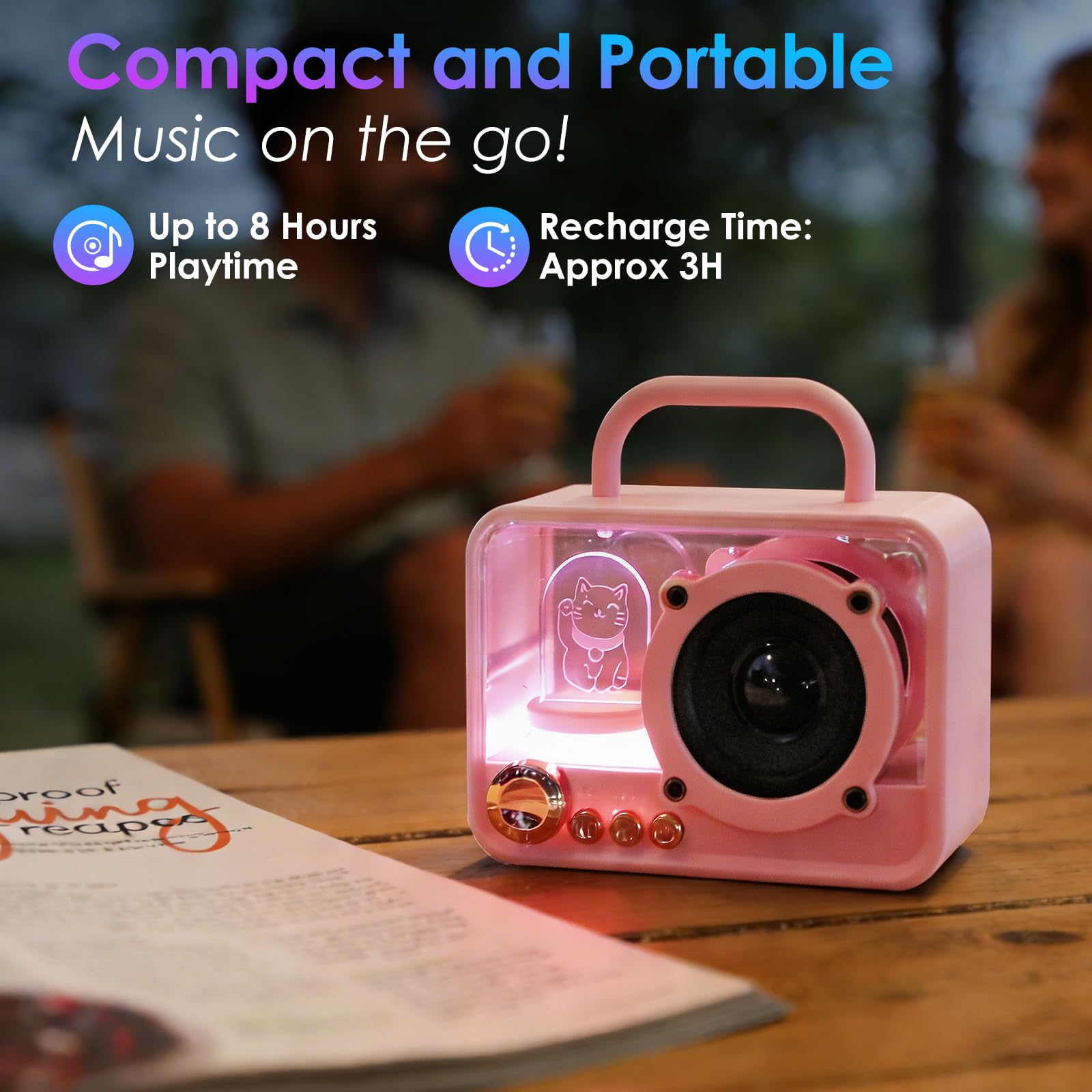 Altoparlante Bluetooth portatile con luci RGB, suono stereo, bassi potenti, mini altoparlante Bluetooth wireless, stile carino e alla moda per cucina, scrivania, camera da letto, ufficio