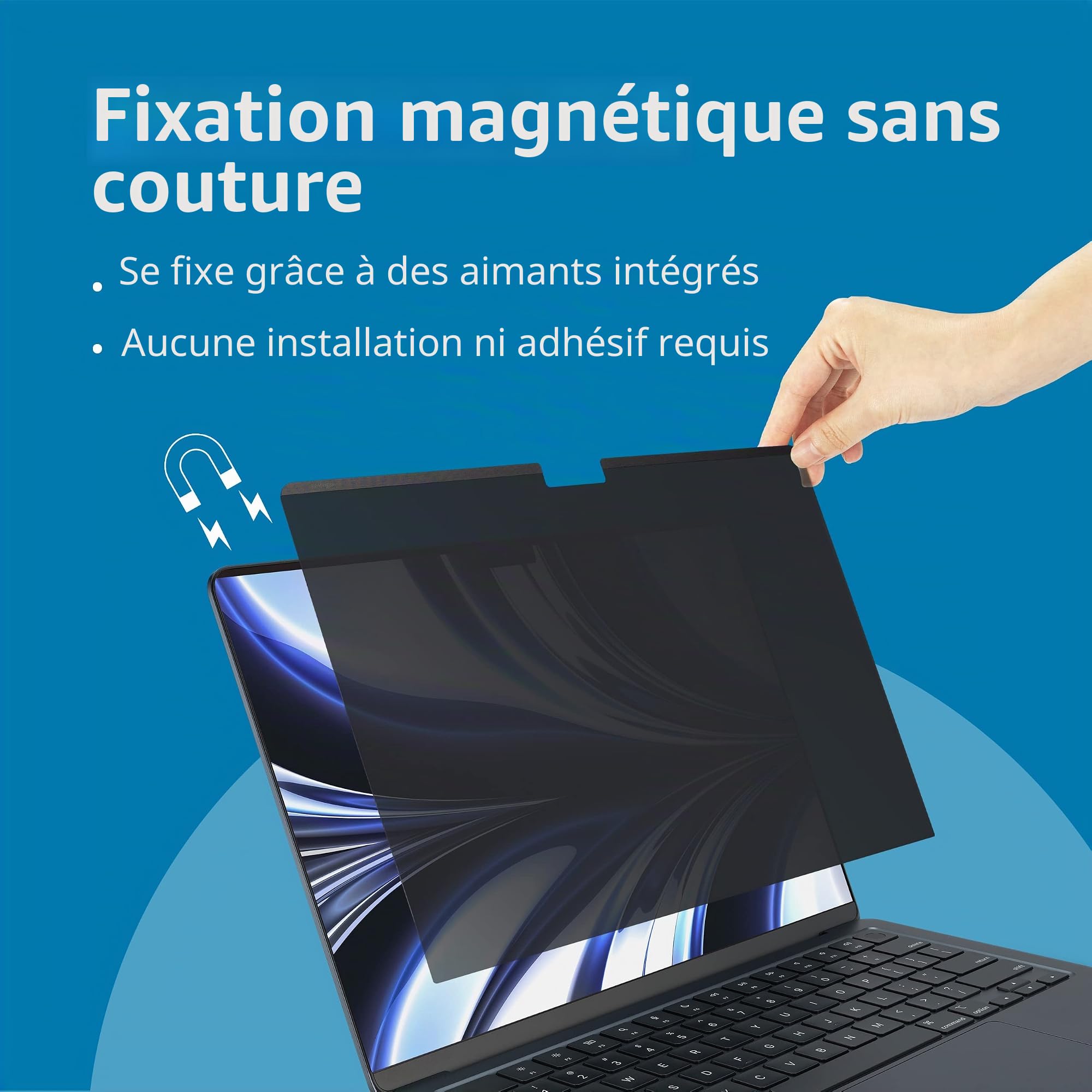 Kensington filtre de confidentialité magnétique MagPro Elite pour écran 13.6" Apple MacBook Air M2, M3, M4, anti lumière bleue, antimicrobien, revêtement faibles reflets, anti-rayures, K58374WW