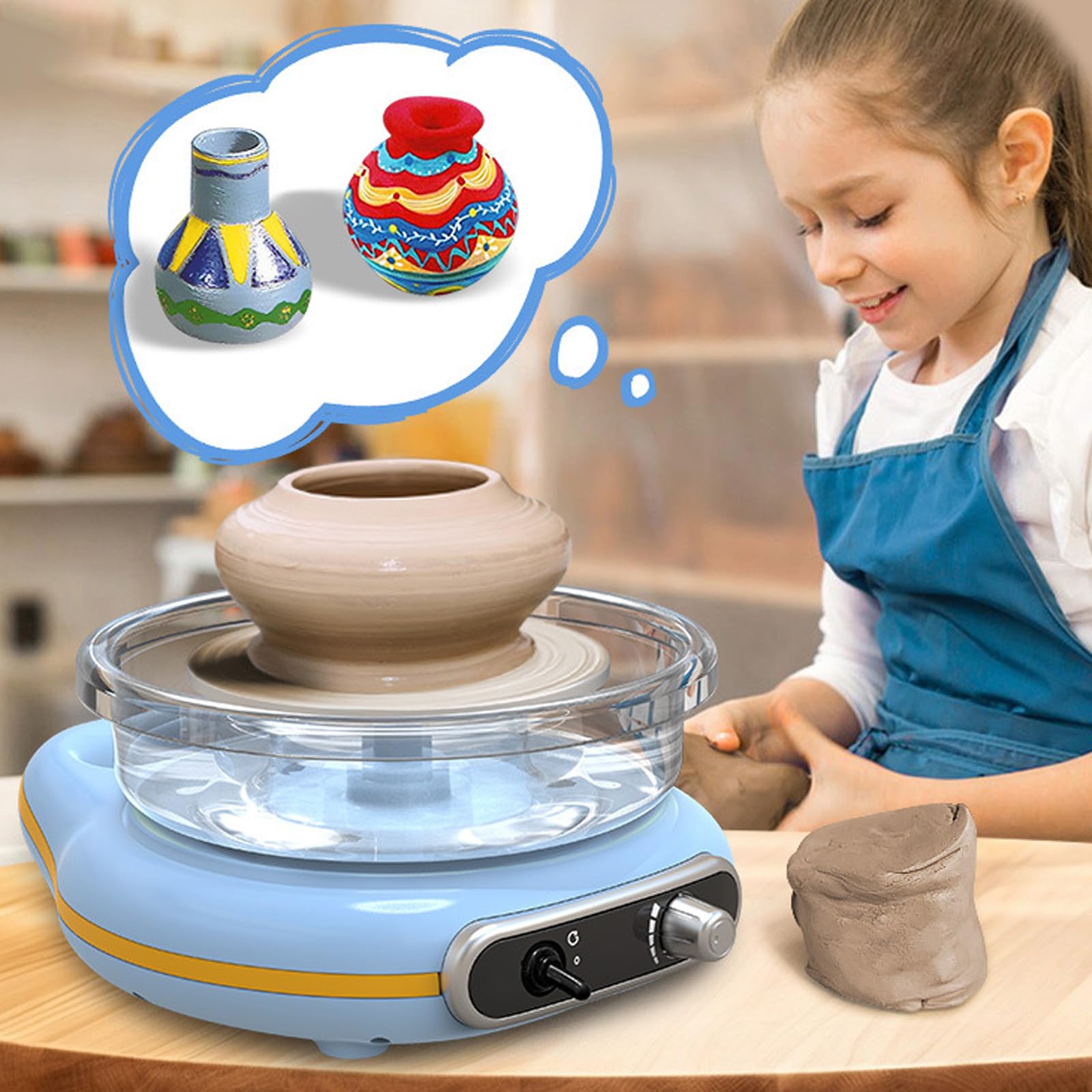 Máquina eléctrica de cerámica de 12 cm con velocidad continua, rueda de alfarero de 0 a 200 rpm, máquina de cerámica con 8 accesorios, juego de manualidades para cursos de cerámica DIY