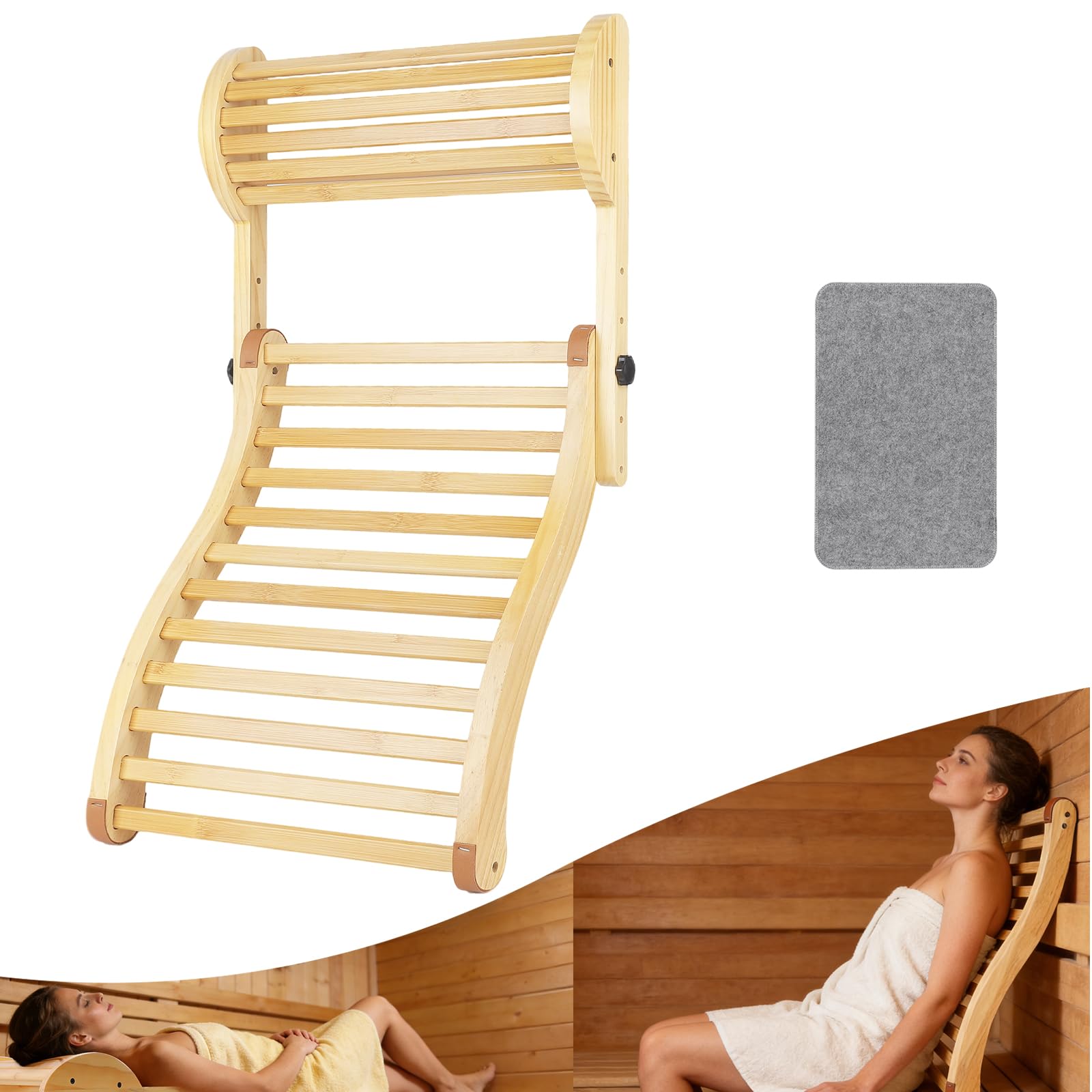 GMSXCC Sauna Backrest Infrared Accessories - 2-in-1 Adjustable Removable Bamboo Sauna Back Rest Pillow for Any Barrel or Infrared Sauna (1 Pcs)