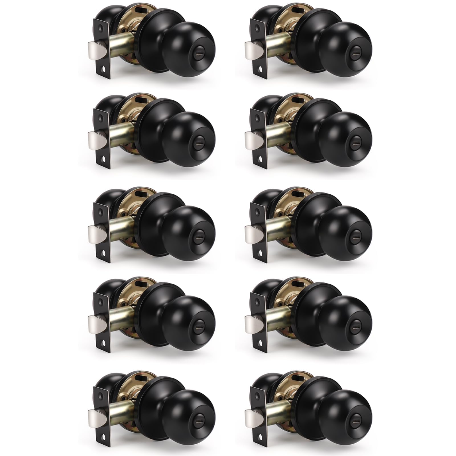 KNOBWELL 10 Pack Matte Black Privacy Door Knob, Interior Bedroom Bathroom Door Knobs with Lock