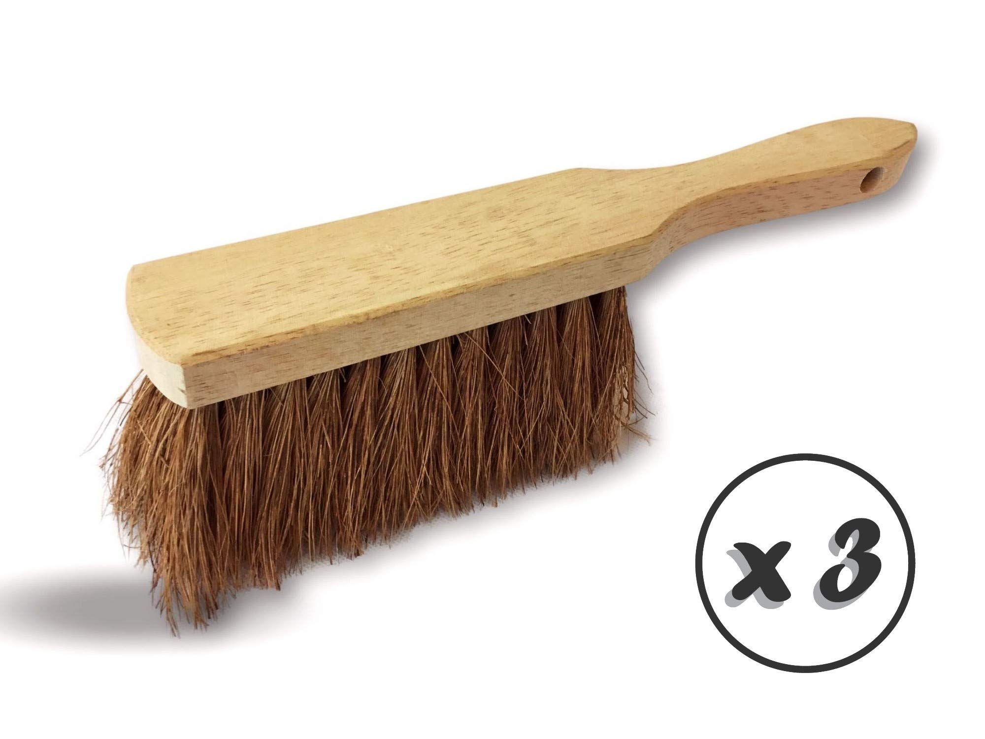 Szczotka z włókien naturalnych kokosowych | Zestaw 3 | Krótki uchwyt drewniany | Długość 29 cm | Produkt przyjazny dla środowiska | Pył piaskowy ziemny cementowy popiół kominkowy | Kibros 2155x3