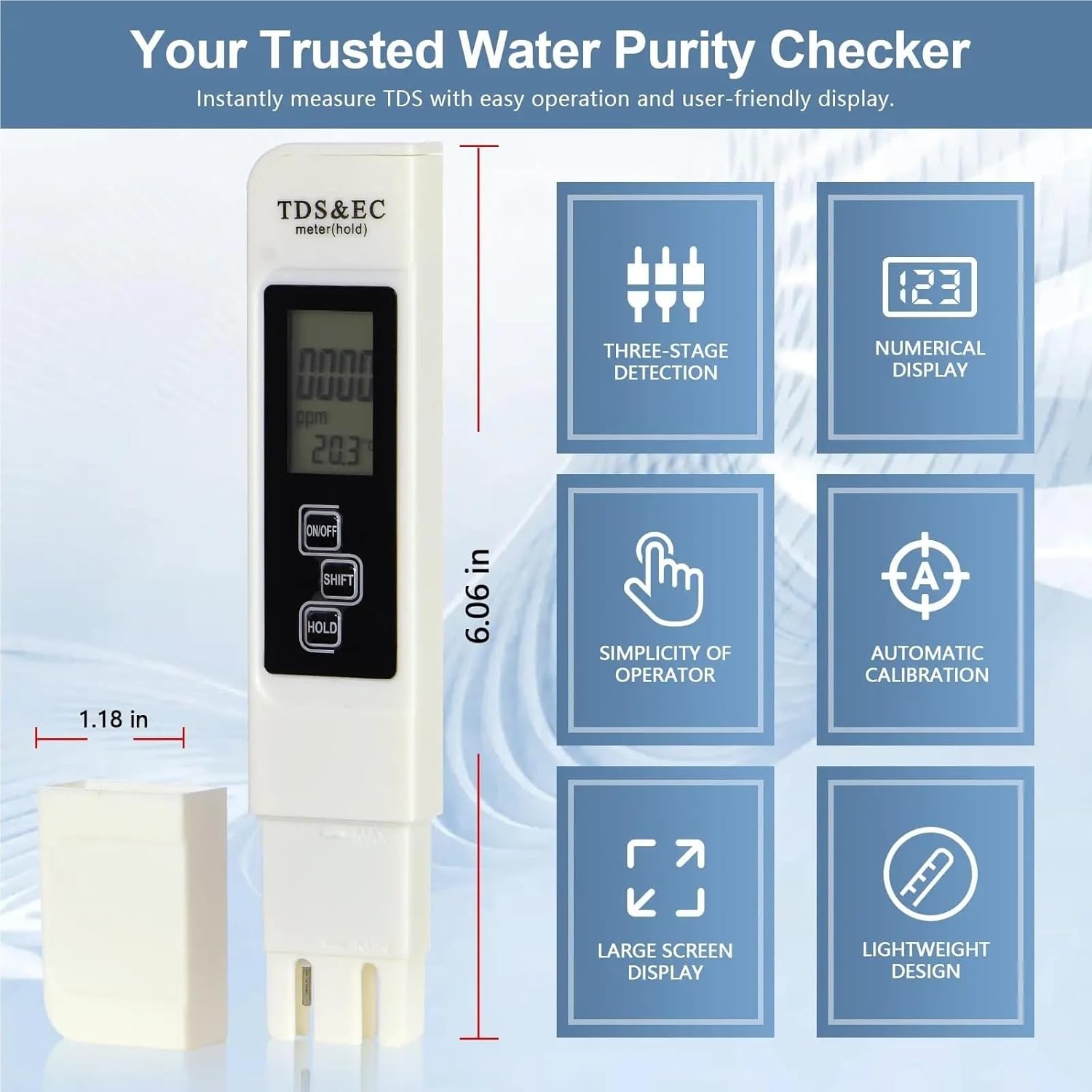TDS Meter, Digital Water Tester 4 in 1 Quality TDS EC Temperature Meter 0.1-80°C 32-176°F Condcuctivity 0-9999 Μ Cm 0-9999ppm,Digital Water Tester