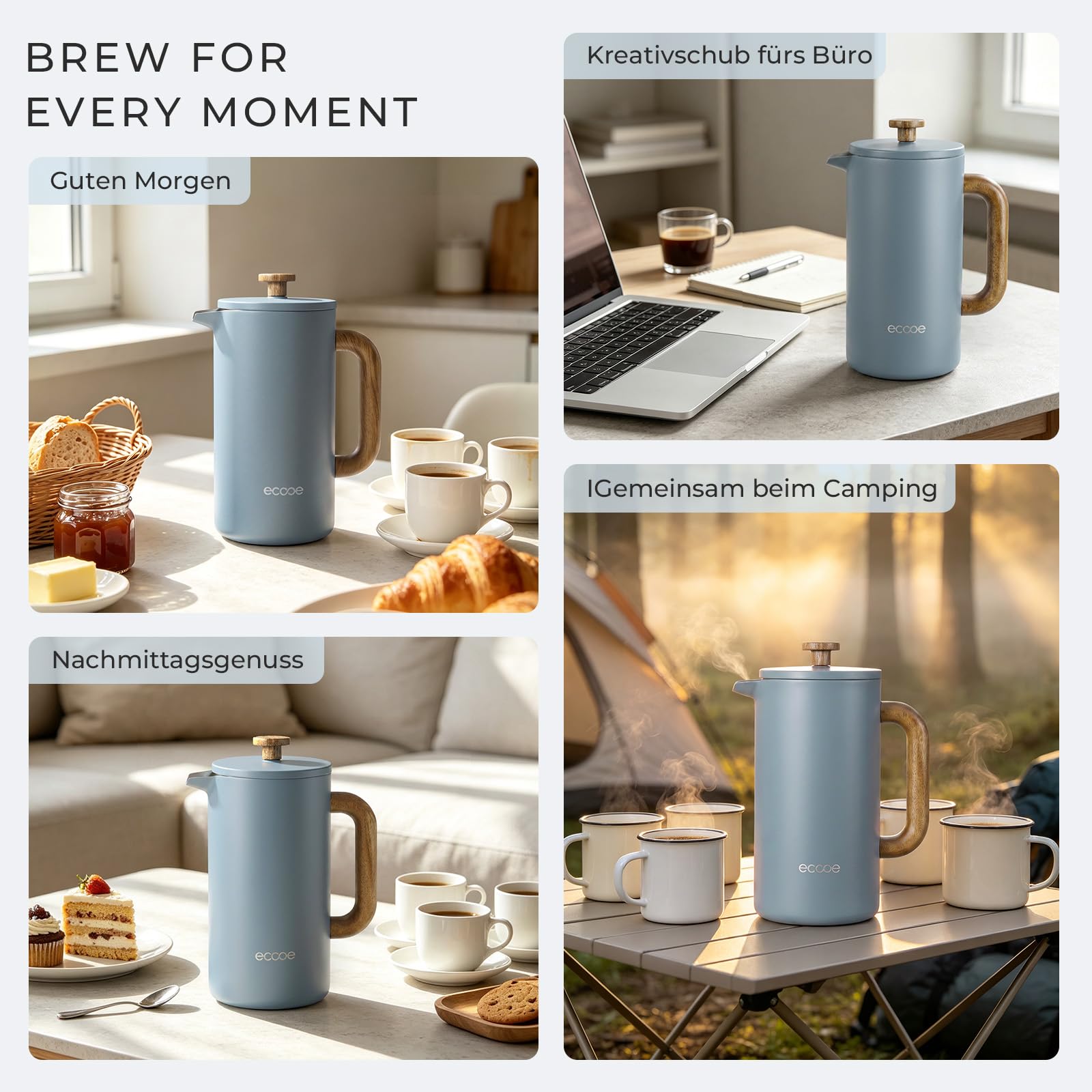 ecooe French Press Kaffeepresse 1,5 L Edelstahl Ddoppelwandig