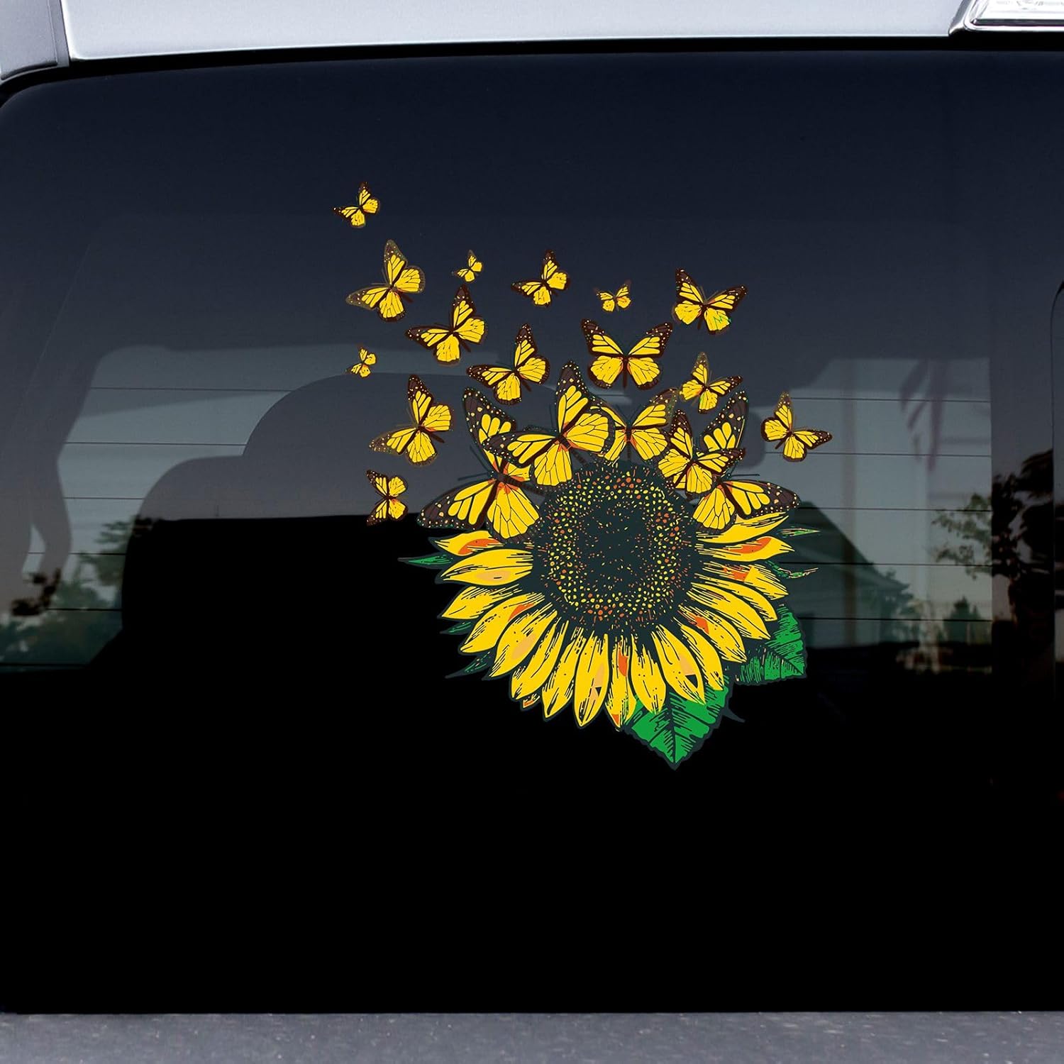 5pcs Sunflower and Flying Butterflies Bumper Sticker Car Decal for Women Mom Truck Rv Motorhome Windows (7x6) - Image 7