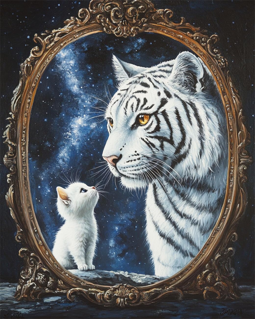 RKFLGEW DIY Seed Bead Embroidery Kits Anime White Tiger 50x70cm