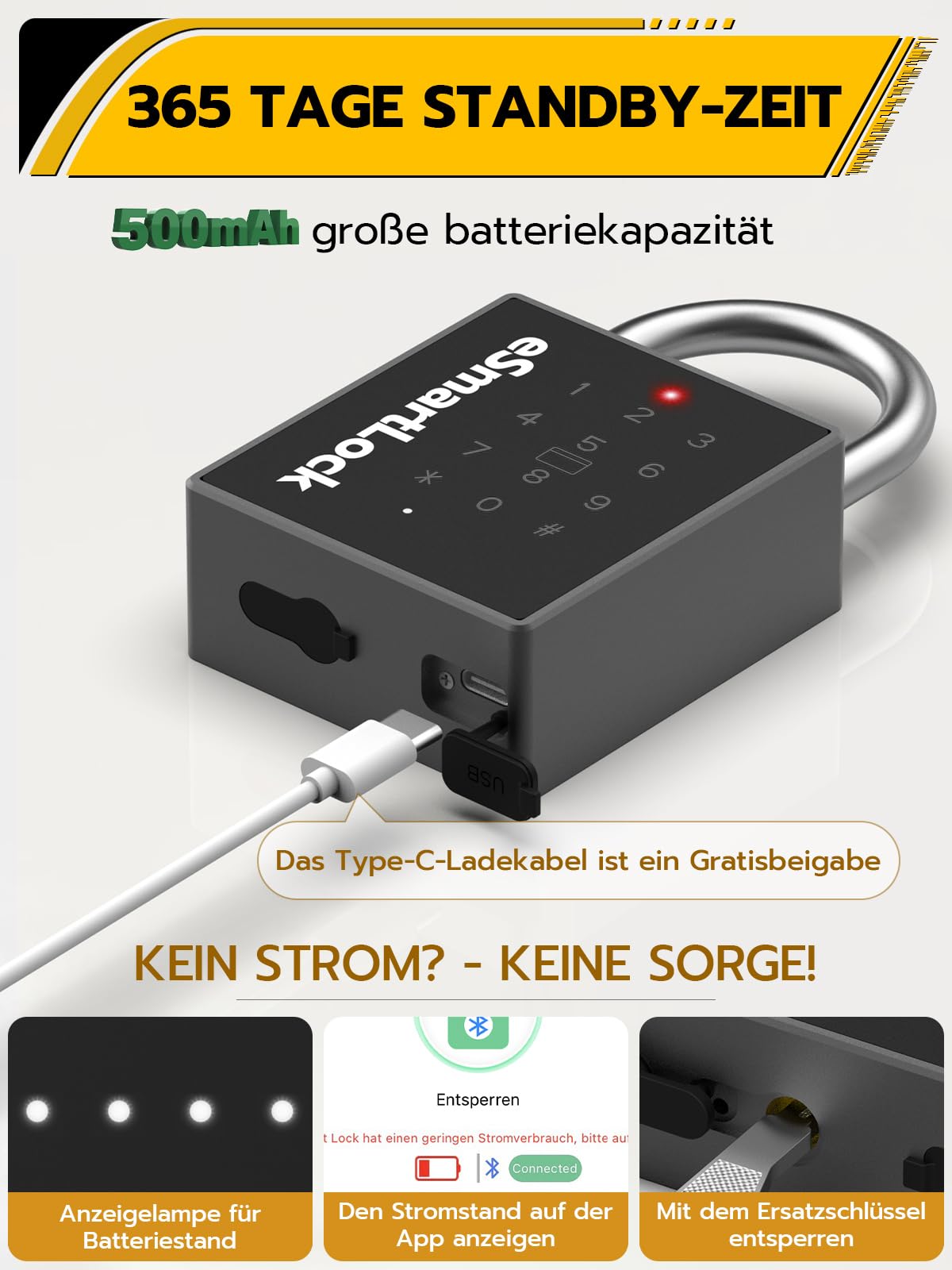 Anweller Cerradura biométrica,Cerraduras Bluetooth con código y RFID,Candado resistente a la intemperie con llave, cerradura de combinación para puertas, vallas, taquillas y almacenes