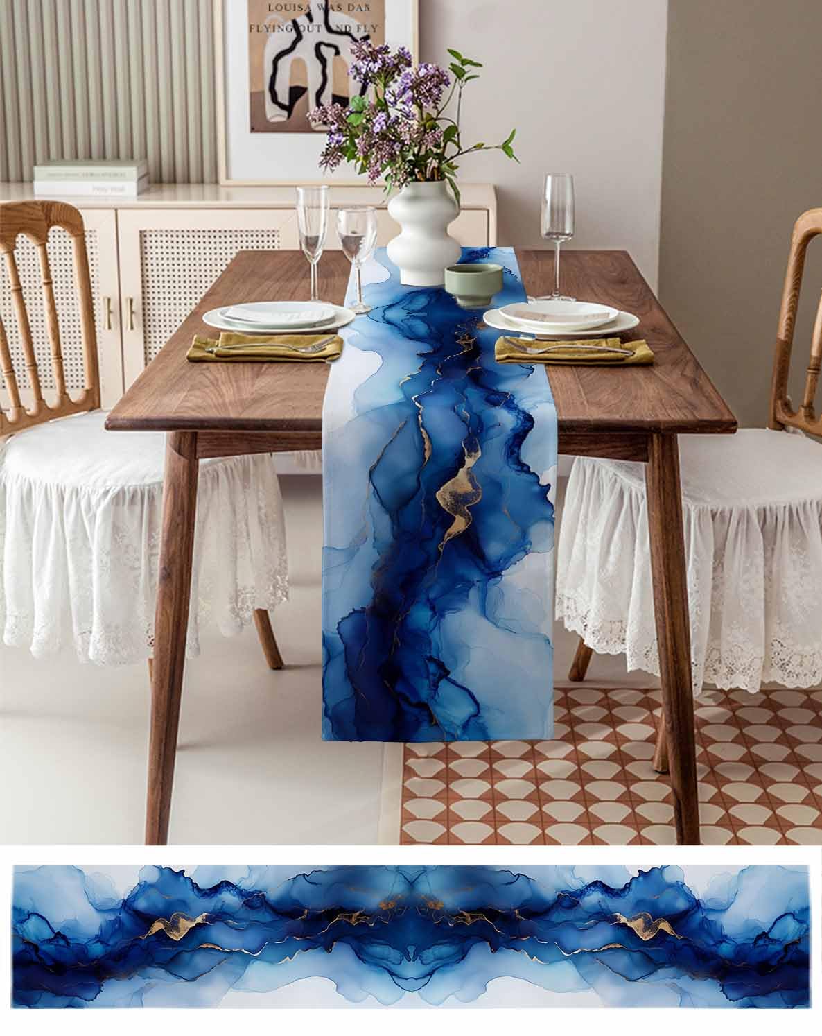 Amazon.com: Blue Marble Table Runners 72 Inches Long, Cotton Linen Fabric Table  Runner Dresser Scarf, Abstract Gold Crack Stripes Modern Art Tablerunner  for Party/Kitchen/Dinner/Wedding Decor 13''x72'' : Home & Kitchen
