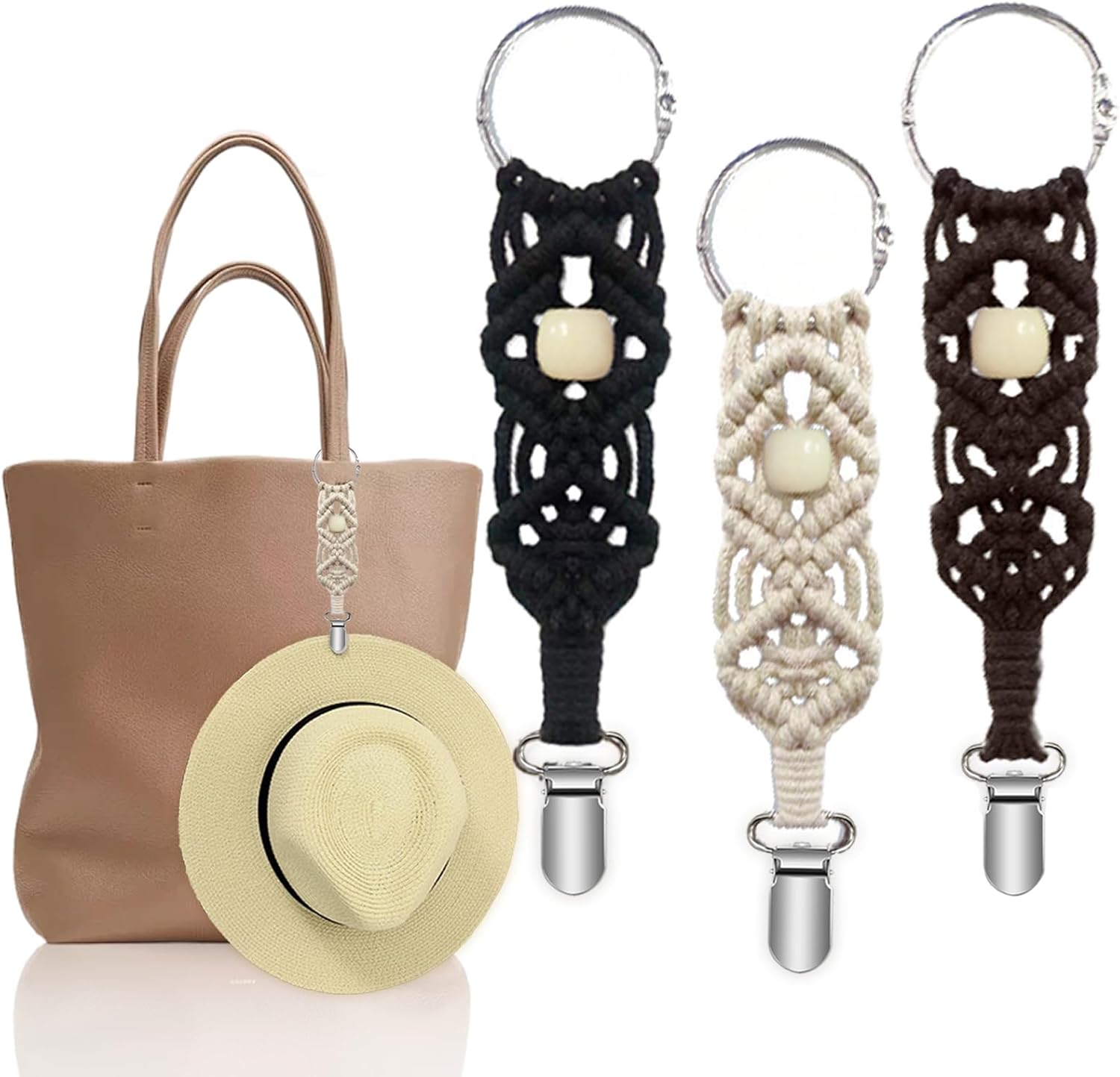 MEIXINZHI 3Pcs Cotton Hat Clips for Travel, Knitting Hat Clip for Bag Backpack Luggage, Beach Vacation Cruise Essentials