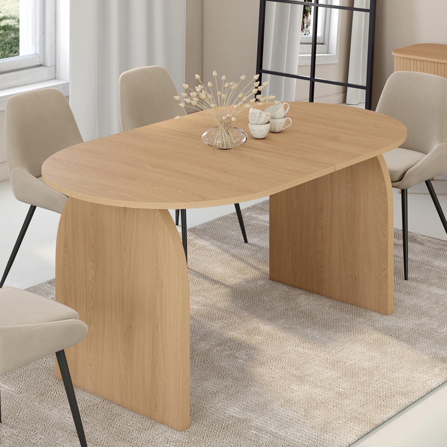 IDMarket - Tavolo da pranzo ovale japandi allungabile EDITH 6-10 persone in faggio effetto legno 160-200 cm