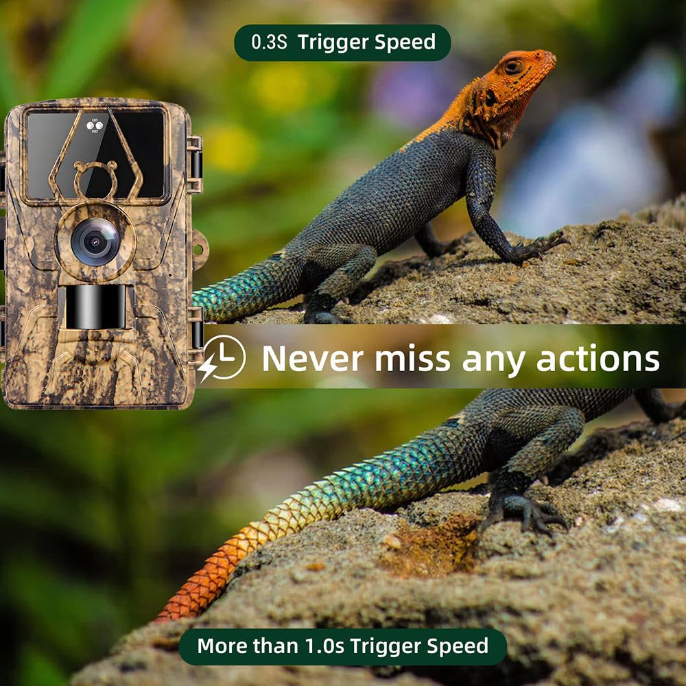 8K Video Wildlife Kamera, 60MP Full HD WiFi mit Handyübertragungs-App, Bewegungssensor, Nachtsicht, 0,1s Auslösezeit, Infrarot Wildlife Kamera mit 32G Speicherkarte & Karte