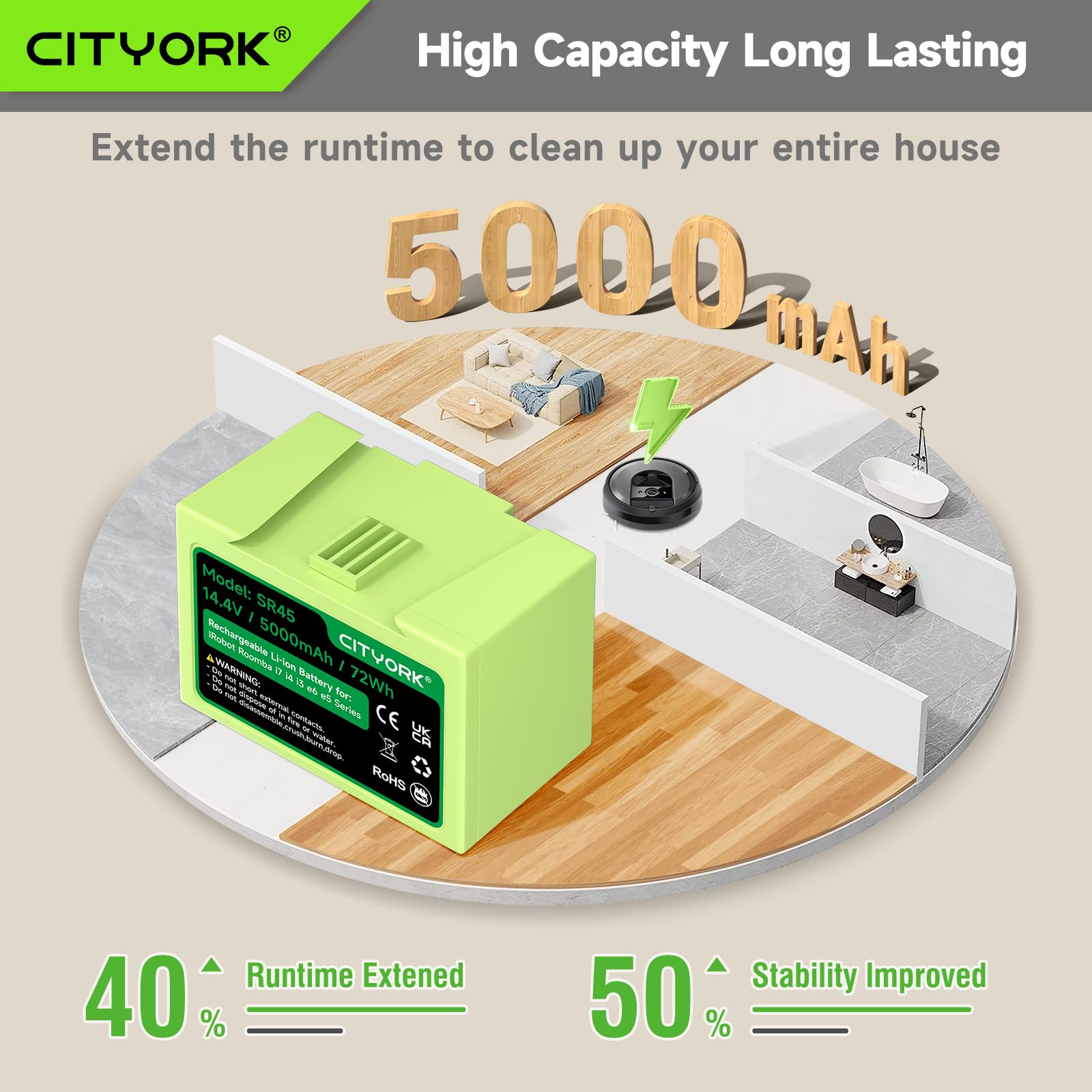 ABL-D1/ABL-D2 Litio Batteria per iRobot Roomba i7/ i7+, i4/ i4+, i3/ i3+ Plus, per iRobot Roomba E5 E6 i7150, i7156, i7158, i7550, i7556, i7558, e5150,e5152, e5154, e5158, e6198 Batteria-14,4V/5000mAh