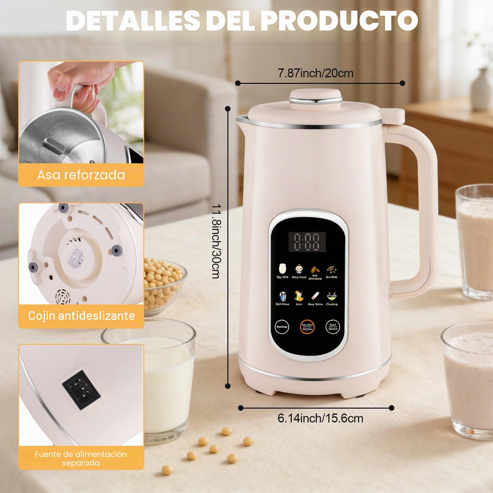 Máquina de leche de nuez 8 en 1 con panel táctil icono, máquina de leche vegetal de 1200 ml con autolimpieza, temporizador y función de mantenimiento caliente - Máquina de leche de soja y avena para