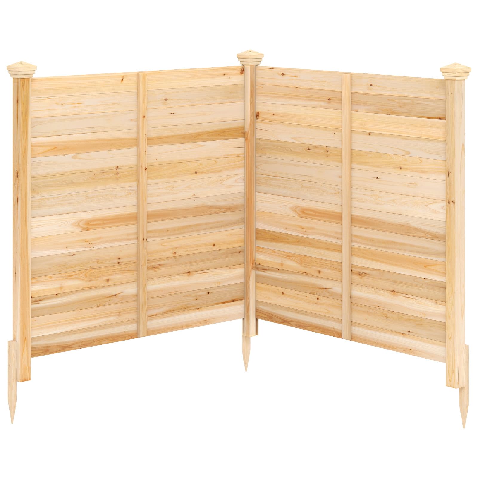 COSTWAY Valla de Privacidad de 2 Paneles, 1190 x 1190 mm, Vallas Jardín de Madera Abeto con Estacas de Tierra Metálicas, Pantallas para Cubos de Basura para Jardín (Natural)