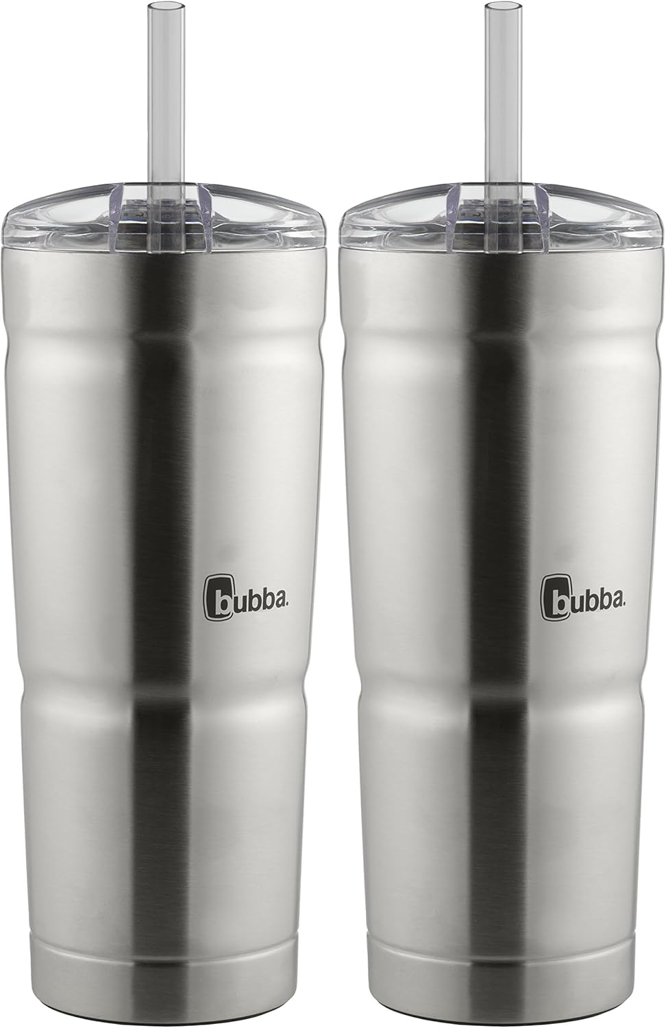 Bubba Brands Envy S Vacuum-Insulated Stainless Steel Tumbler, 24oz with Lid and Straw, BPA-Free, Ideal for Iced Coffee or Water, Travel-Friendly, Steel/Clear (Pack of 2)