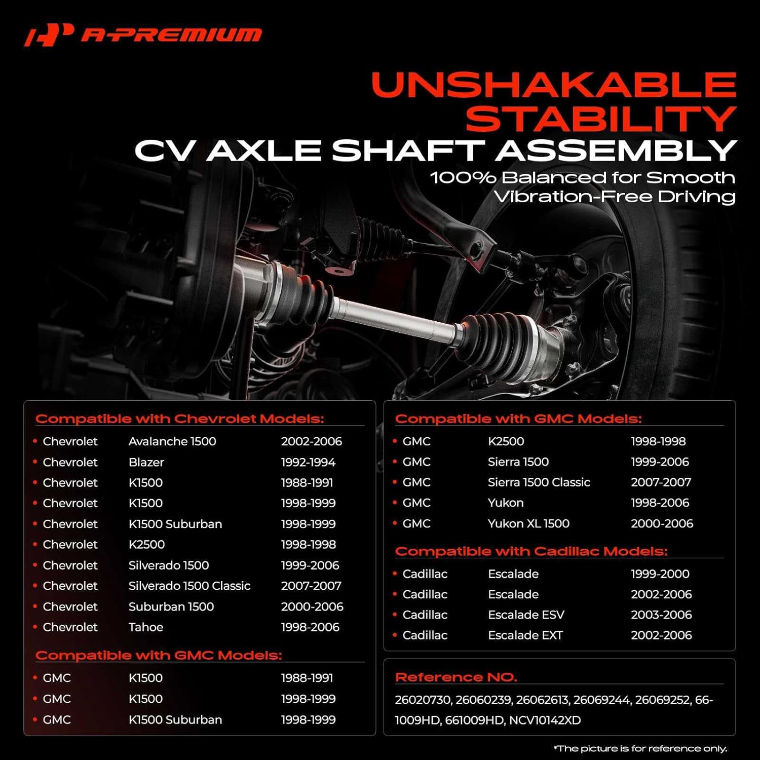 A-Premium Pair (2) Front CV Axle Shaft Assembly Compatible with Chevrolet Silverado 1500, Tahoe, Suburban & GMC Sierra 1500, Yukon & Cadillac, Driver and Passenger Side, Replace# 26060239