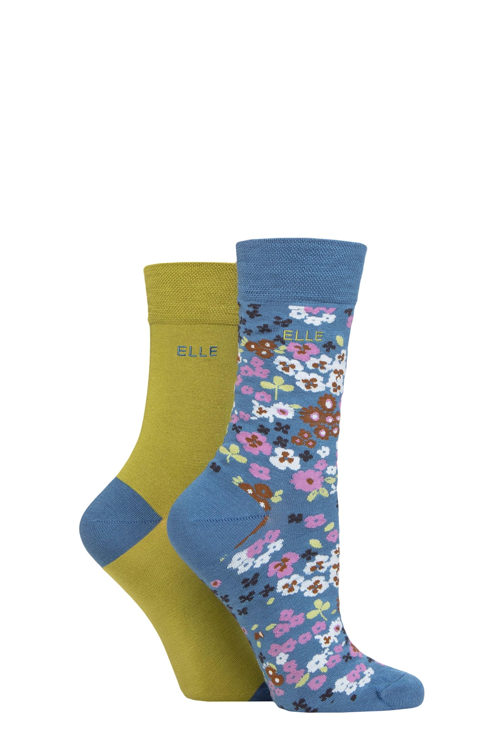 Elle Women's Moonlight Blue Soft, Breathable & Cooling Bamboo Patterned And Plain Colourful Socks In A Multipack Of 2 Pairs (As8, Numeric, Numeric_4, Numeric_8, Regular, Regular, )