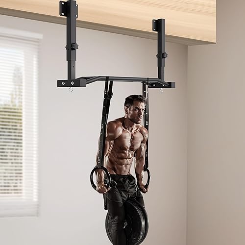 Miniatura 5 de Barra de dominadas mejorada 2025 montada en viga, 600 libras, ajustable y resistente, para garaje, sótano, viga, instalación en viga, tirador de
