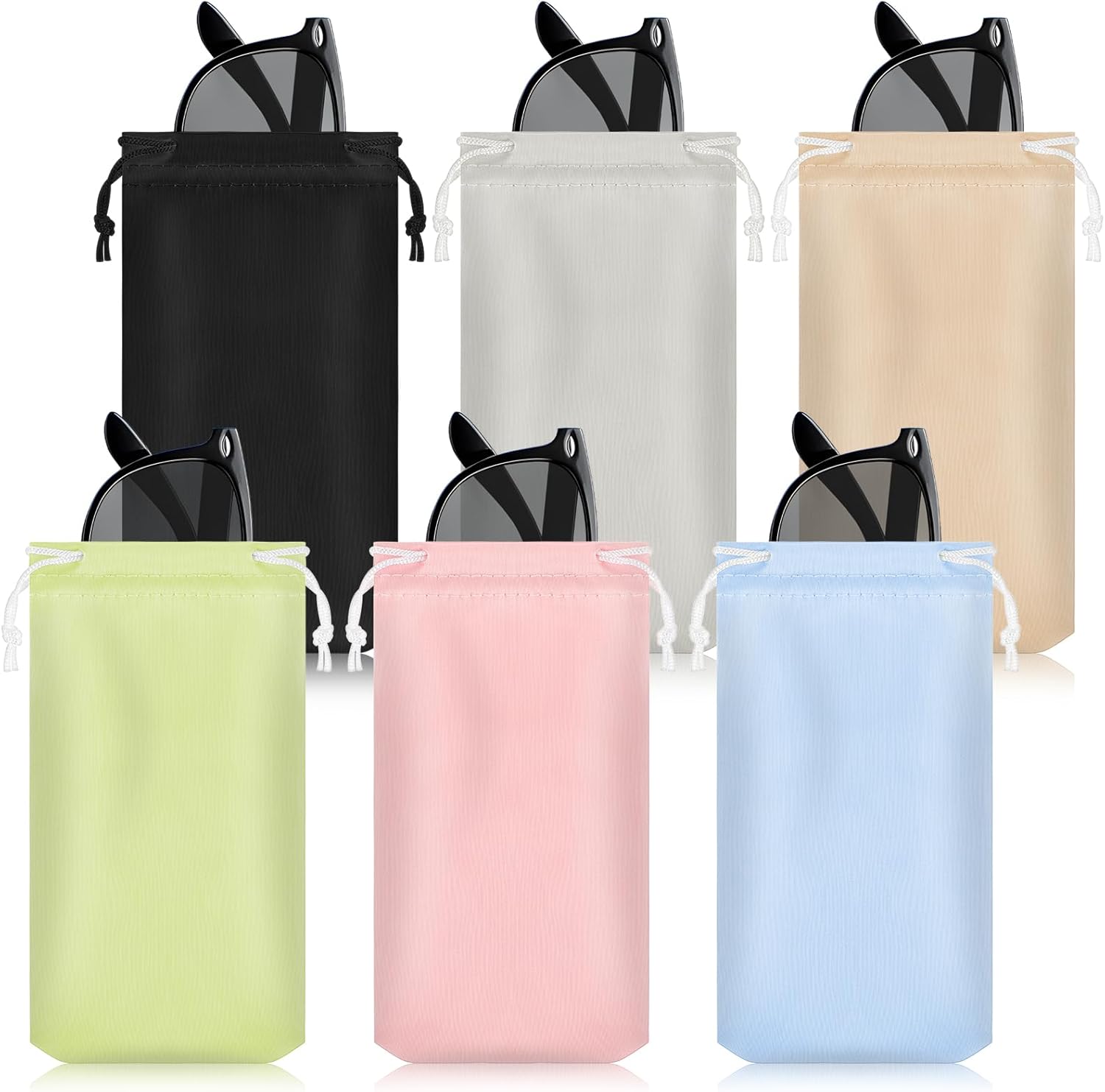 Nogeqi 6 Pcs Soft Sunglasses Pouch, Soft Eyeglass Case with Drawstring, Microfiber Glasses Pouch