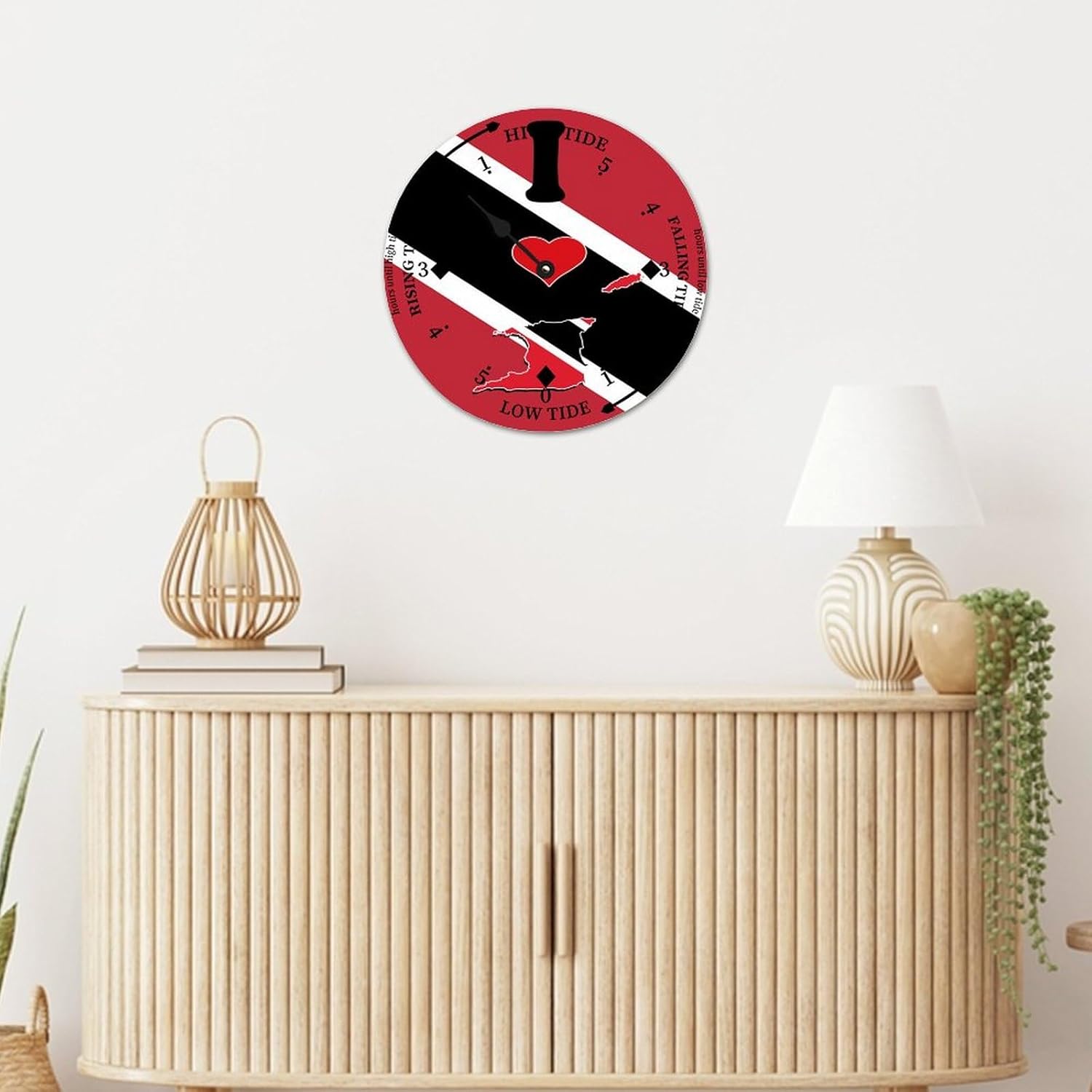 Cheyan Trinidad and Tobago Flags Farmhouse Wood Tidal Clock Nautical Moon East Coast Ocean Time High and Low Tide Wooden Clock Decoration for Beach House Home Sailing Gifts for Fisherman 15x15 in
