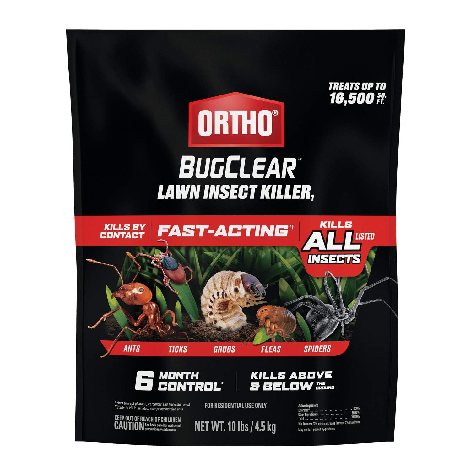 Ortho BugClear Lawn Insect Killer1 – Kills Ants, Spiders, Ticks, Fleas, Armyworms & Grubs, 10 lb Granules Treats Up to 16,500 sq. ft.