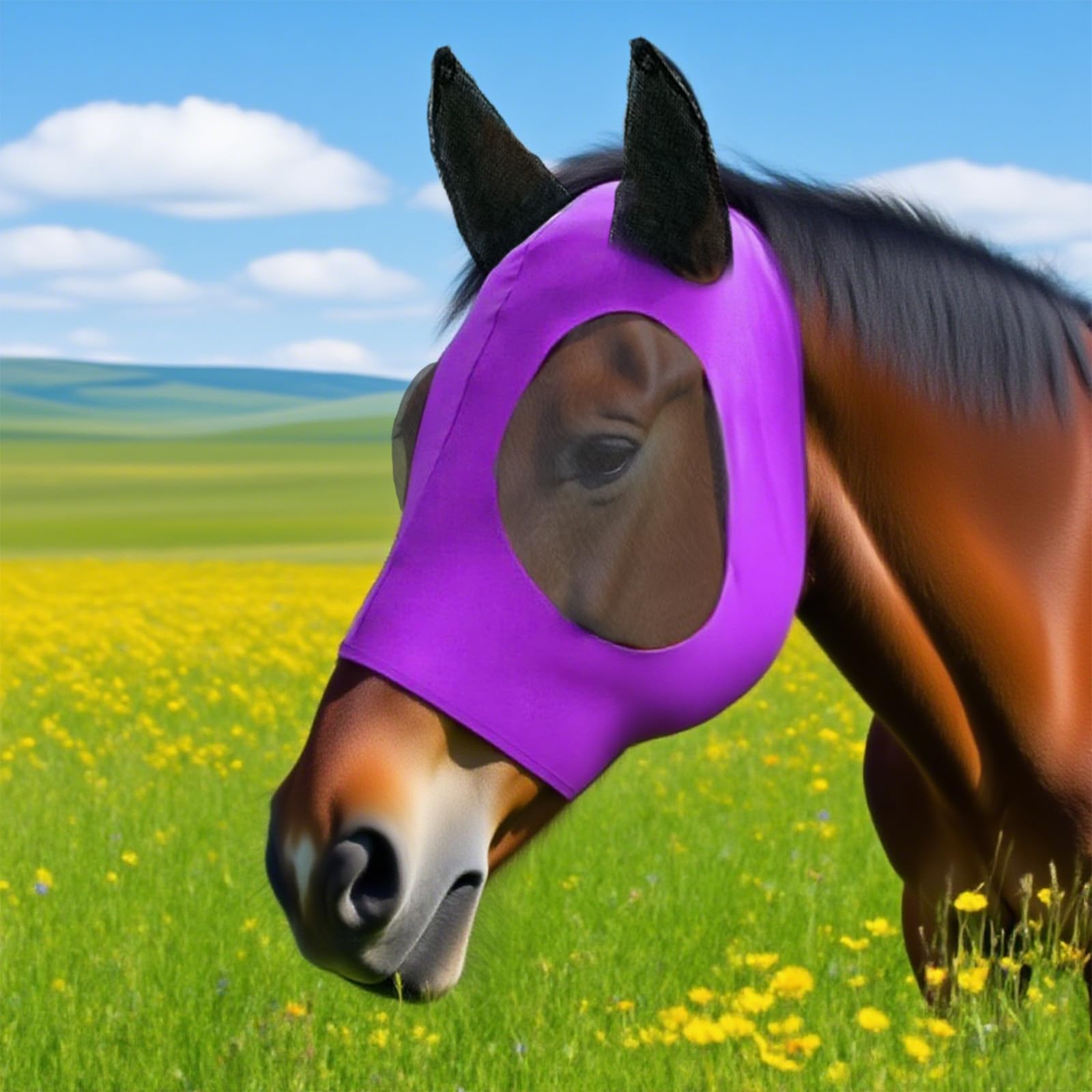 GWAWG Pack of 2 Horse Fly Mask with Ears, Horse Fly Mask Large Eye Space with Ears, Breathable Fine Mesh Equine Masks - Image 3
