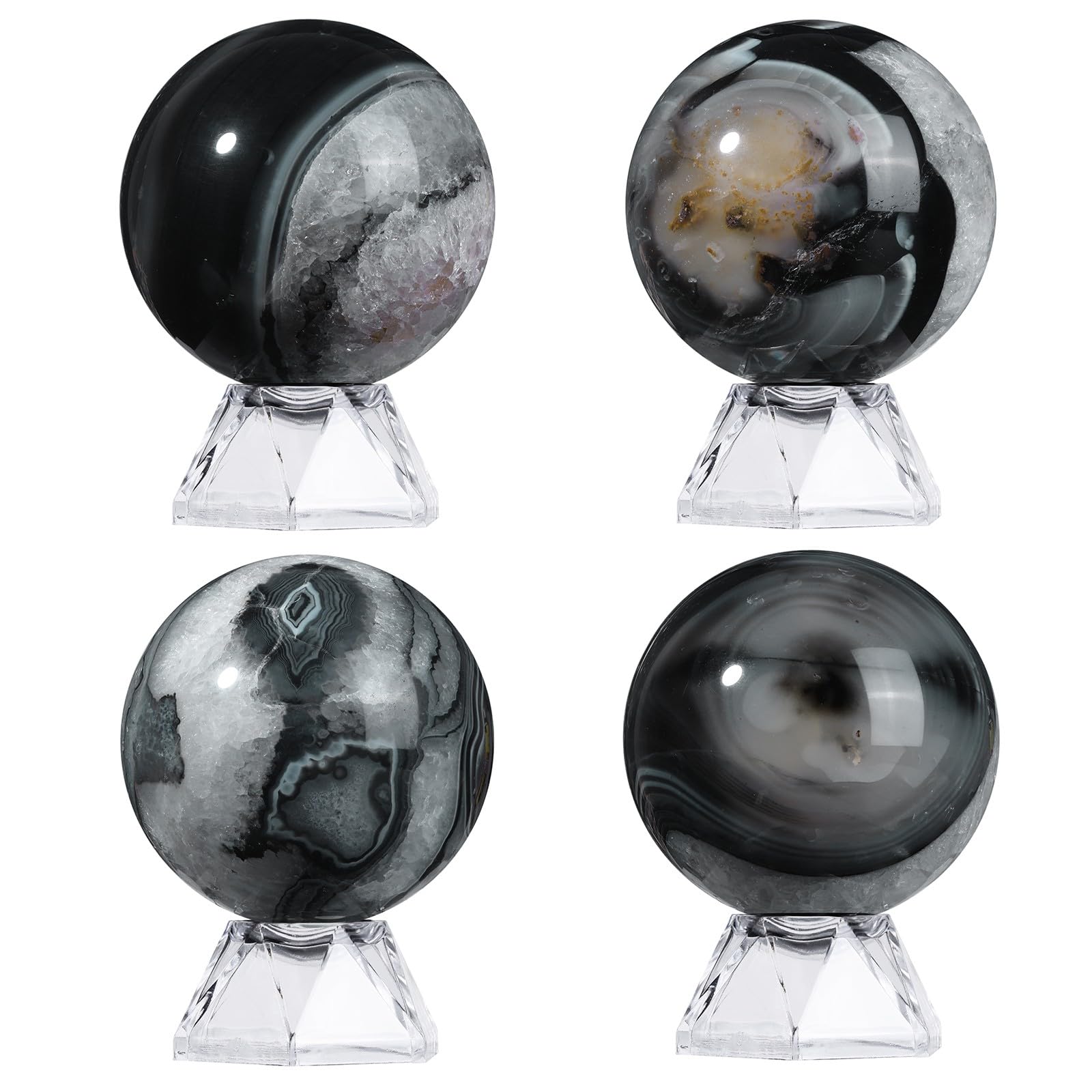 dssmboom Natural Black Striped Agate Crystal Ball with Acrylic Display Base - Image 4
